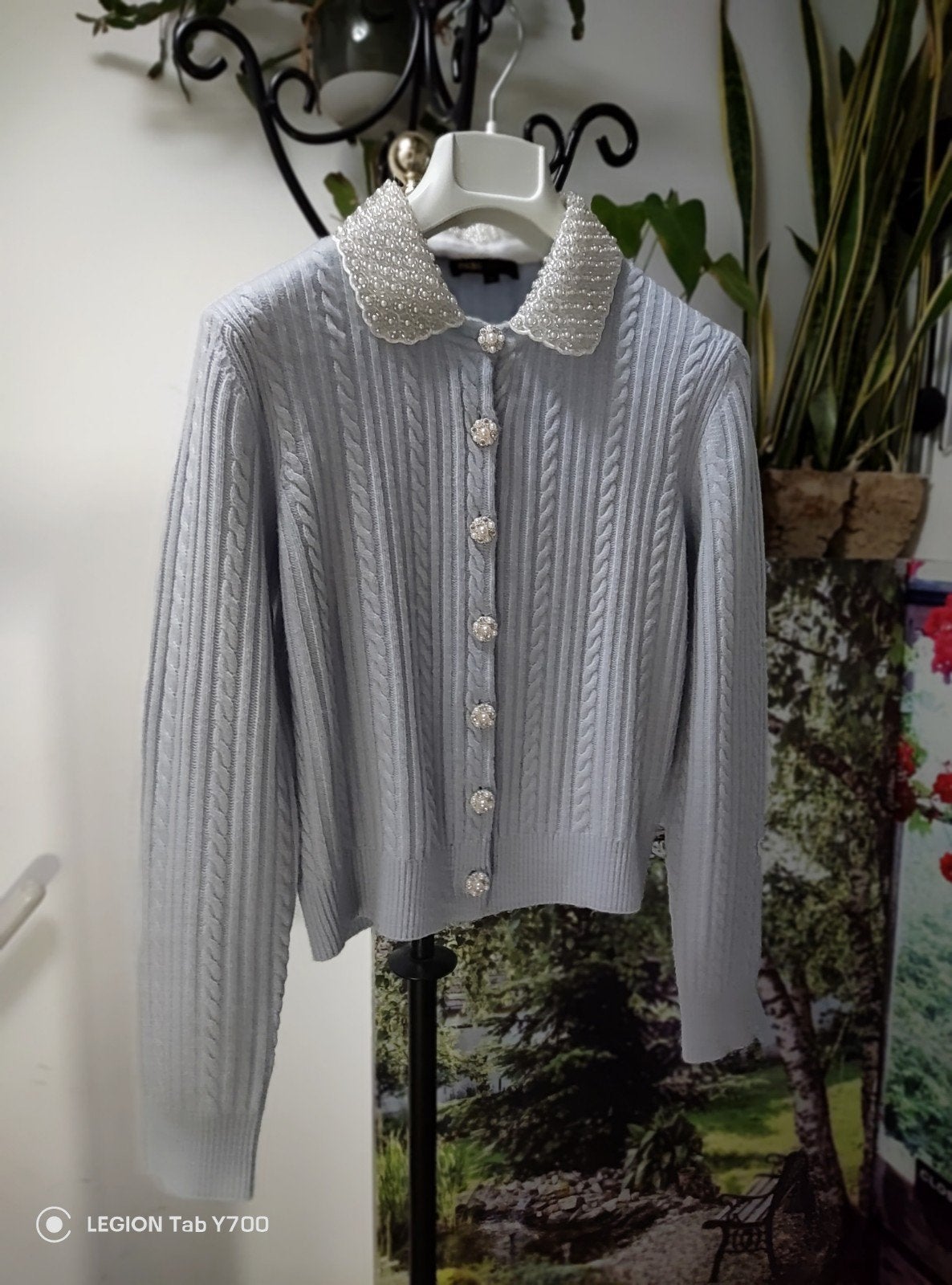 Maje Gebreid vest met parelkraag - Zo goed als nieuw, Kleding | Dames, Ophalen, Blauw, Maat 36 (S), Maje