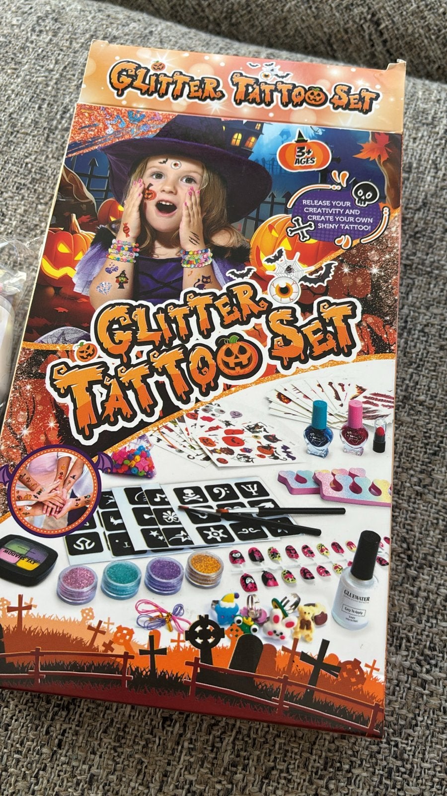 Glitter Tattoo Set - Halloween thema voor kinderen, Ophalen of Verzenden, Nieuw, Knutselen