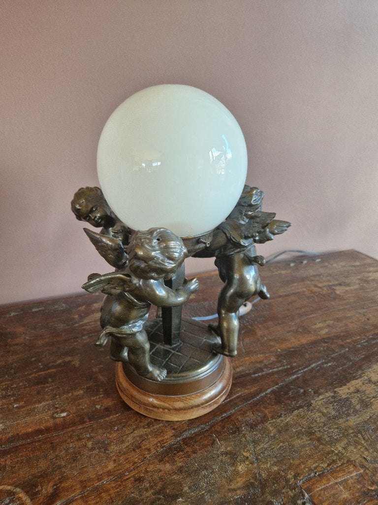 Art deco lamp brons met glazen kap, Ophalen of Verzenden