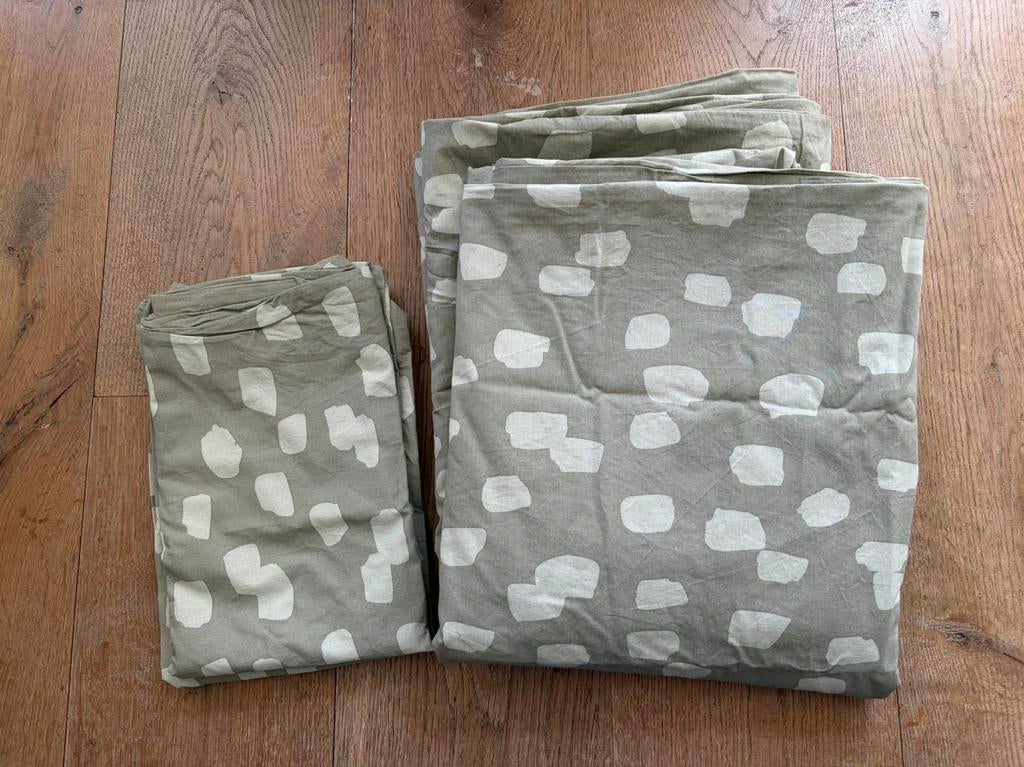 2x Hema Nieuwe Groene Katoenen Dekbedovertrek 140x200/220, Eenpersoons, Dekbedovertrek, Ophalen of Verzenden, Zo goed als nieuw
