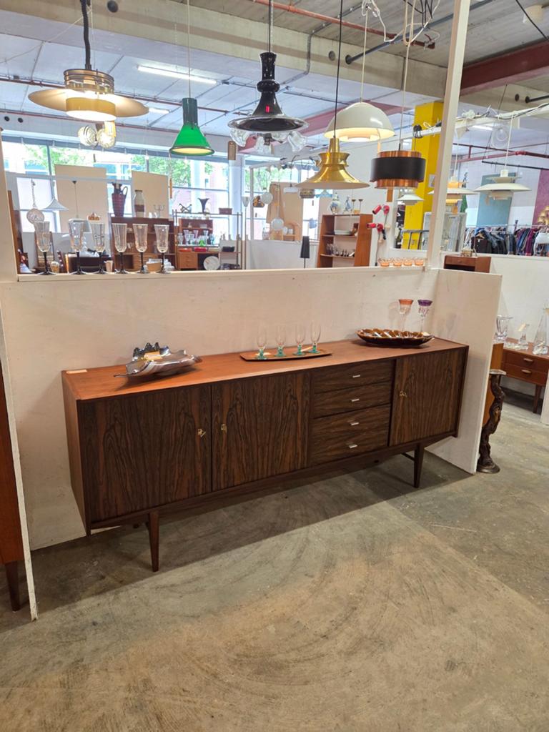 Vintage Mid-Century palissander dressoir lowboard, Huis en Inrichting, Kasten | Dressoirs, Ophalen, Gebruikt, Vintage, 200 cm of meer