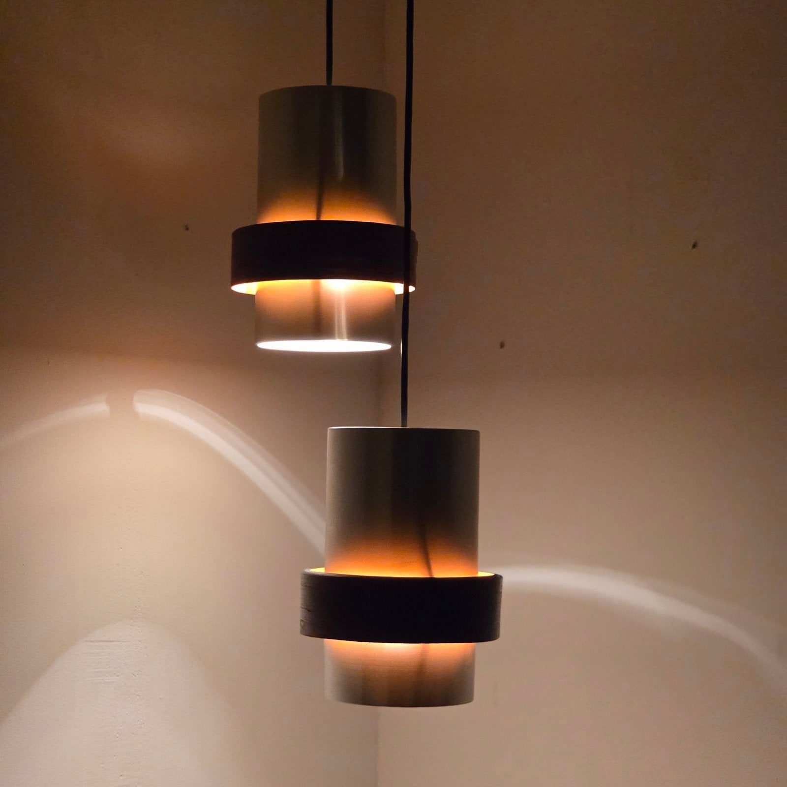 Jo Hammerborg, Vintage hanglampen met Palissander ring, Huis en Inrichting, Gebruikt, Onbekend, Scandinavisch, verlichting, retro, Denenmarken,