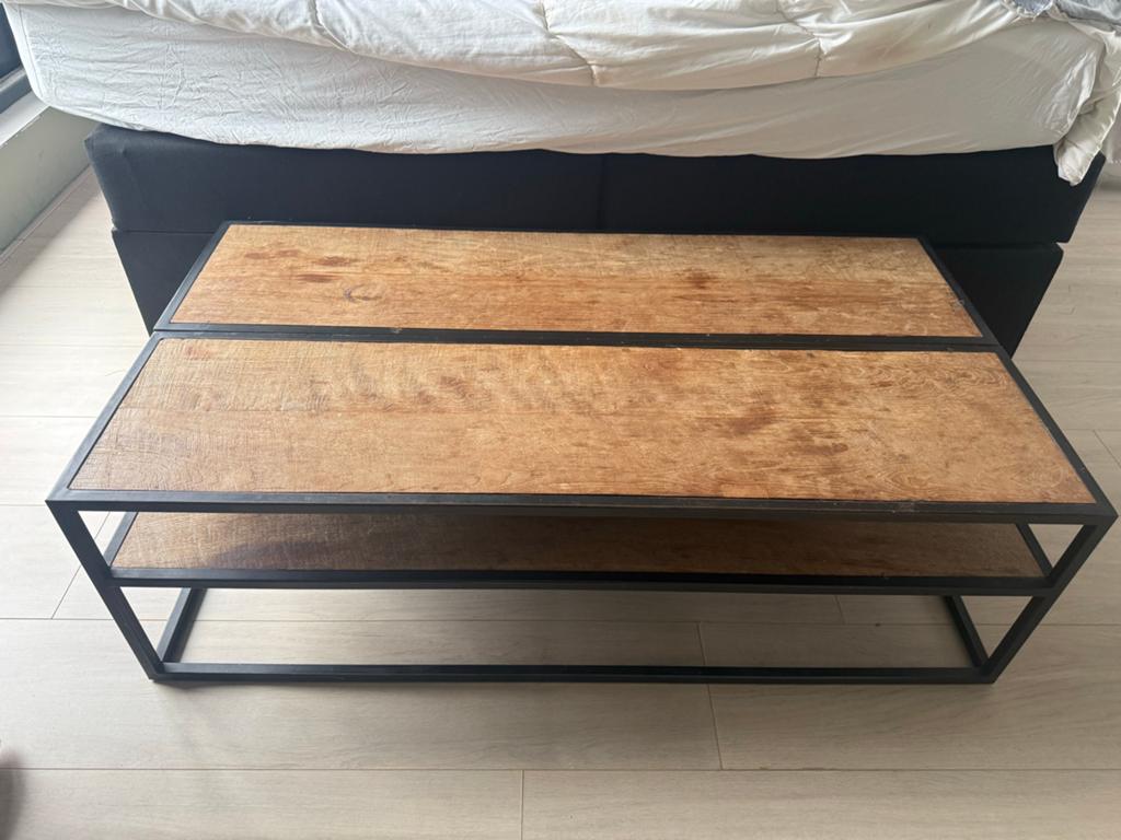 Industriële salontafel/tv-meubel van mangohout en metaal, Ophalen, Gebruikt