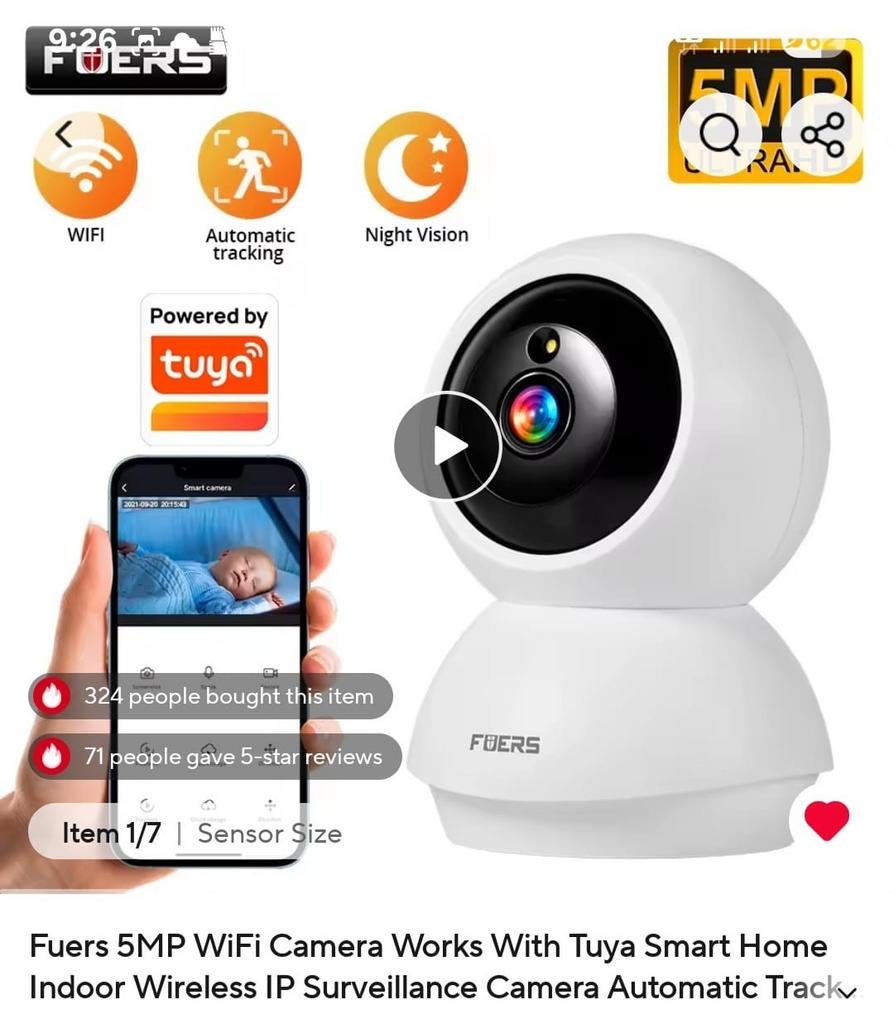 Nieuwe Fuers 5MP WiFi Beveiligingscamera met Nachtzicht, Ophalen of Verzenden, Nieuw, Binnencamera