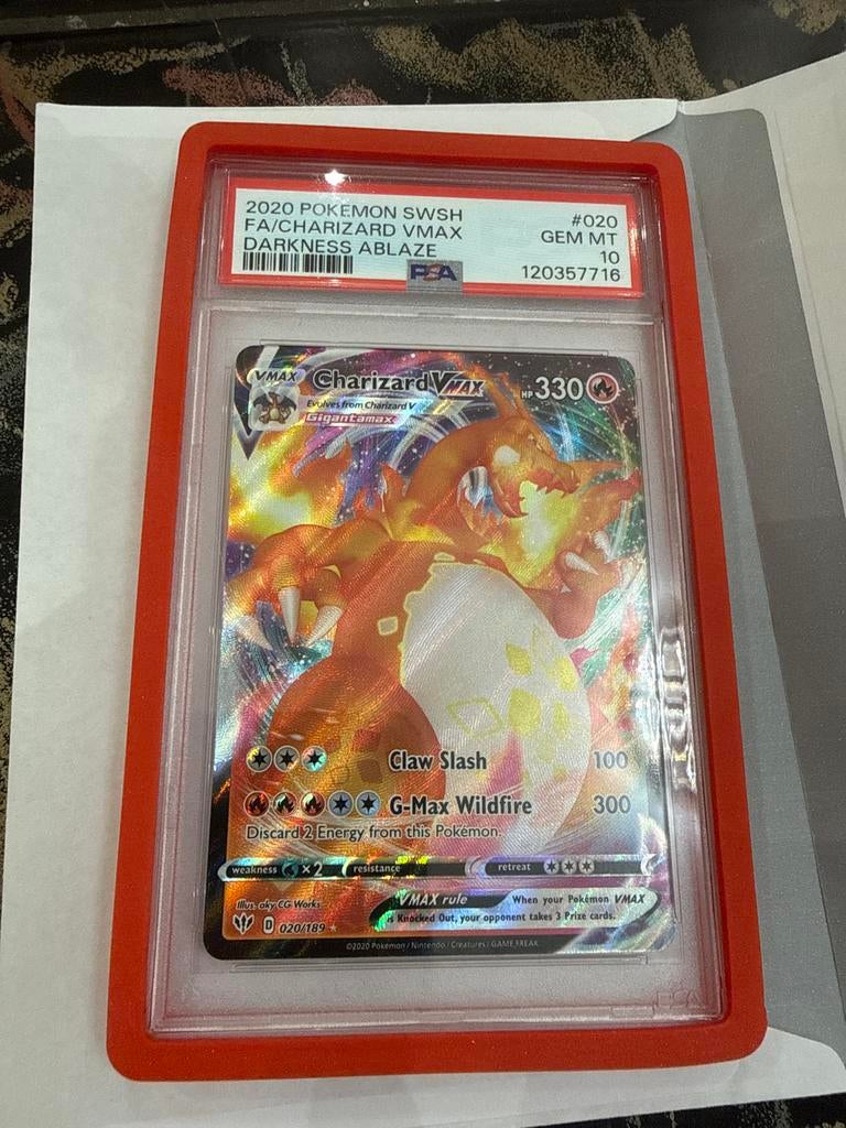 Charizard VMAX PSA 10 Darkness Ablaze Pokémon Kaart, Ophalen of Verzenden, Zo goed als nieuw, Losse kaart, Foil