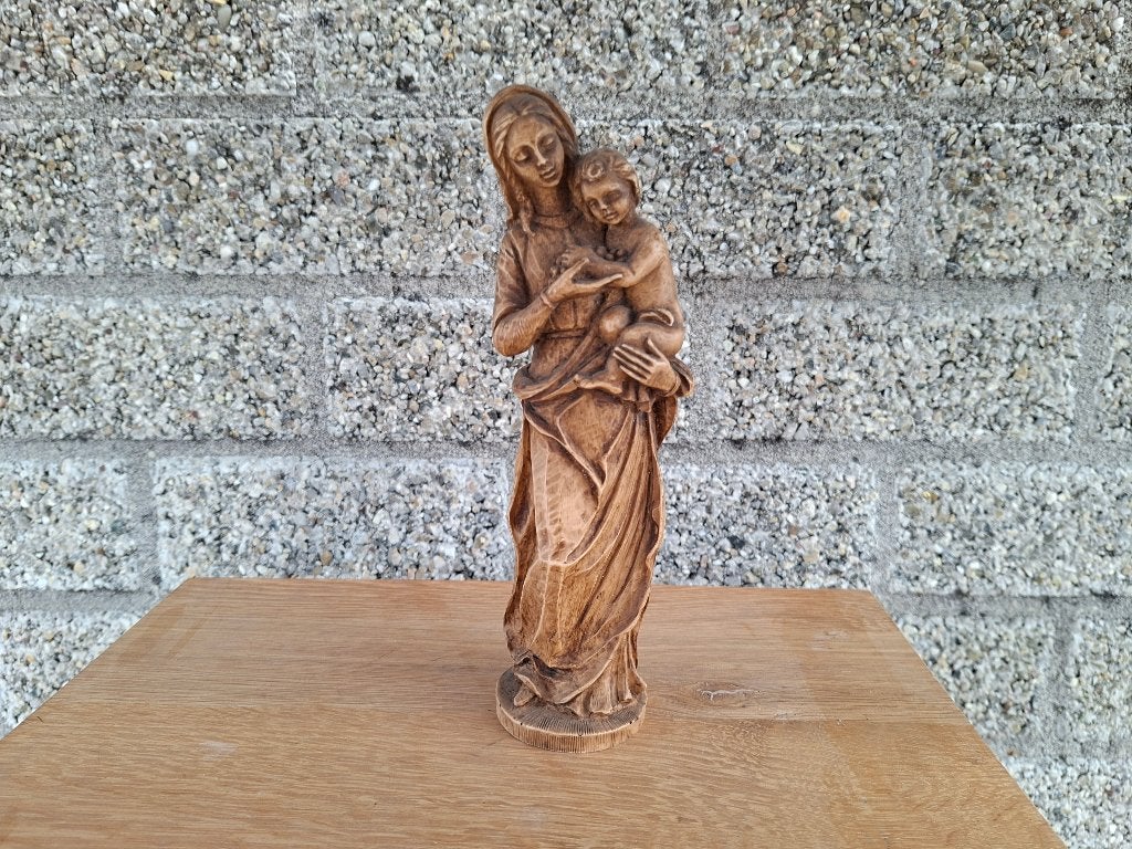 antiek oud beeld maria met kindje jezus, Antiek en Kunst, Ophalen of Verzenden