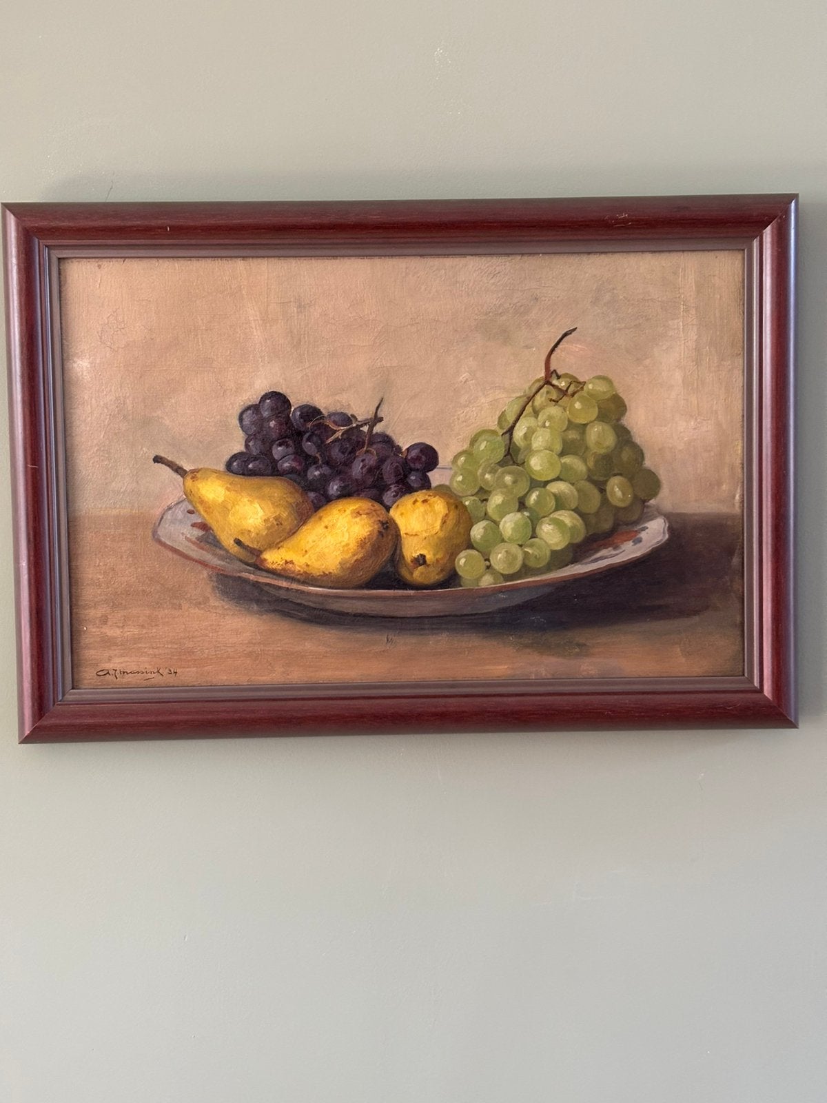 Olie op linnen | Fruitschaal | Arend J. Massink | 1892-1957, Doek, Expressionistisch, Stilleven, Ophalen of Verzenden