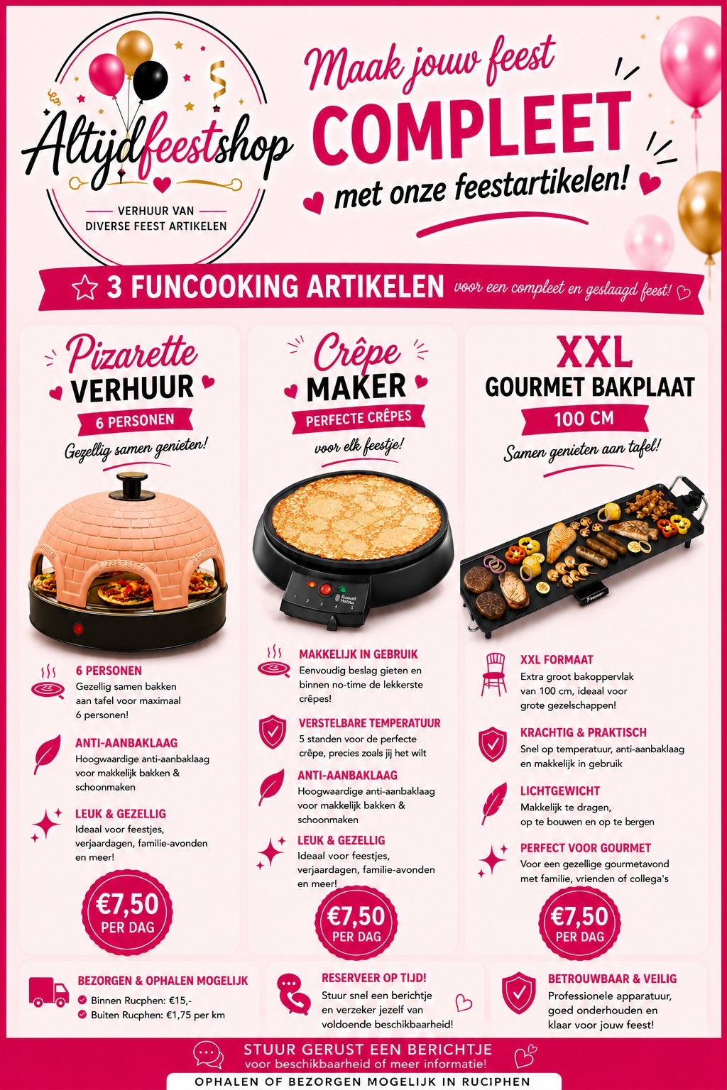 Pizzarette, crepe maker en bakplaat te huur!, Ophalen, Zo goed als nieuw, Overige