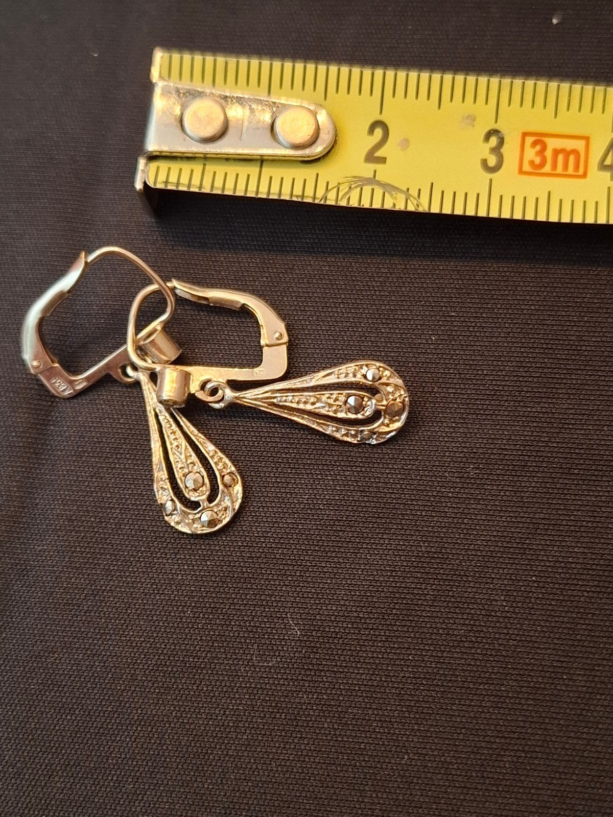Elegante Zilveren Oorbellen met Marcasiet, Hangers, Ophalen of Verzenden, Zo goed als nieuw, Zilver