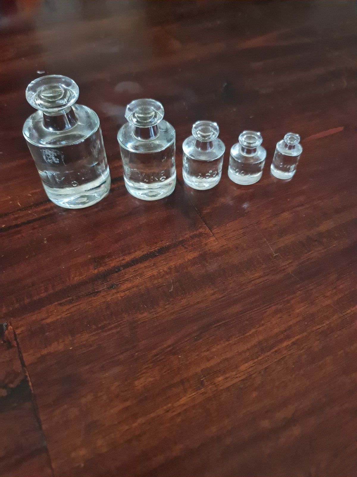 Set van 5 antieke glazen gewichten voor balansweegschaal, Antiek en Kunst, Ophalen of Verzenden