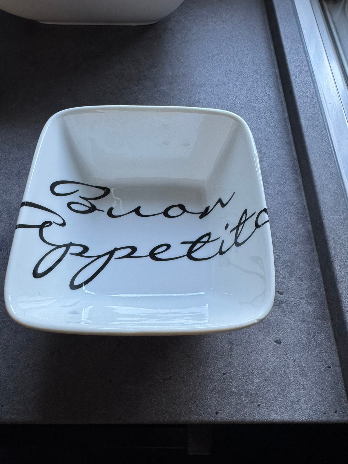 Riviera Maison schaaltje 'Buon Appetito', Porselein of Keramiek, Schaal, Vierkant, Ophalen of Verzenden