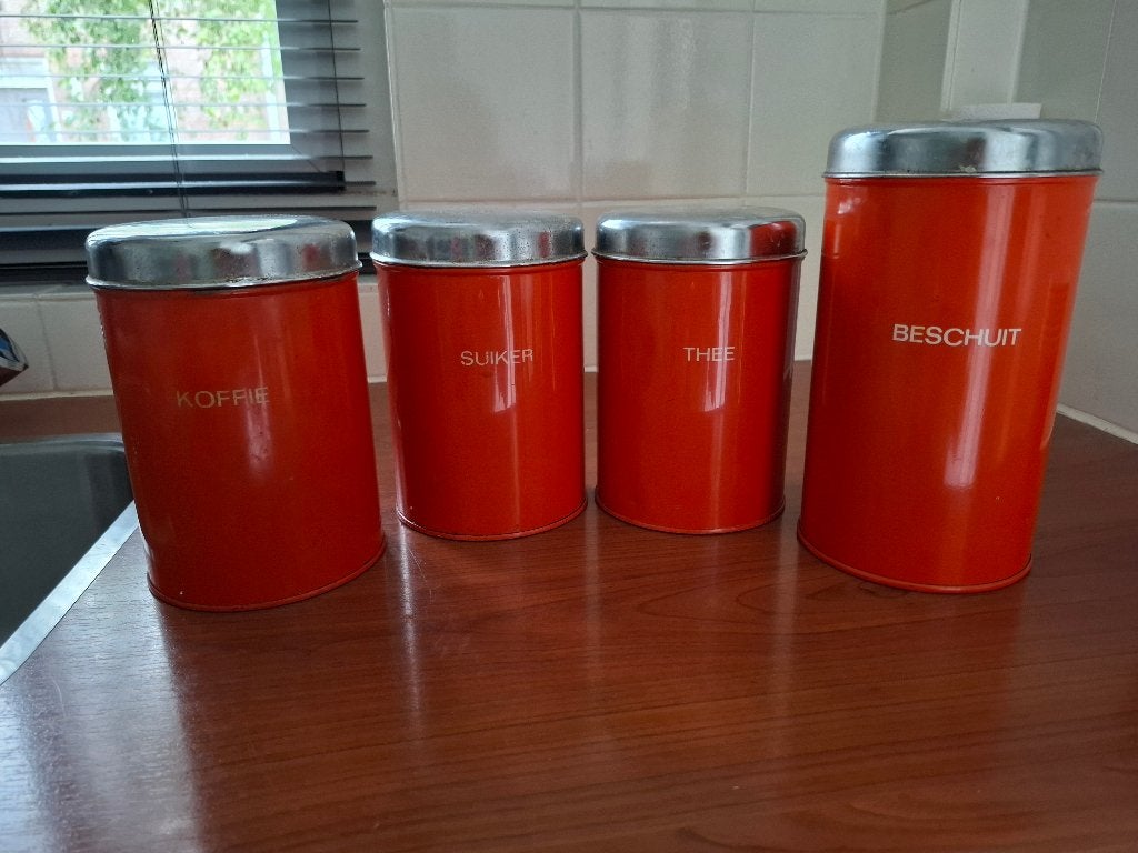 Brabantia jaren 70 oranje blikken, Ophalen, Gebruikt, Overige, Overige merken