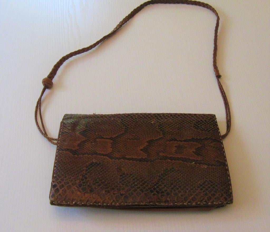 Snake slangenleren tas clutch schoudertas, Ophalen, Gebruikt, Bruin, Leer