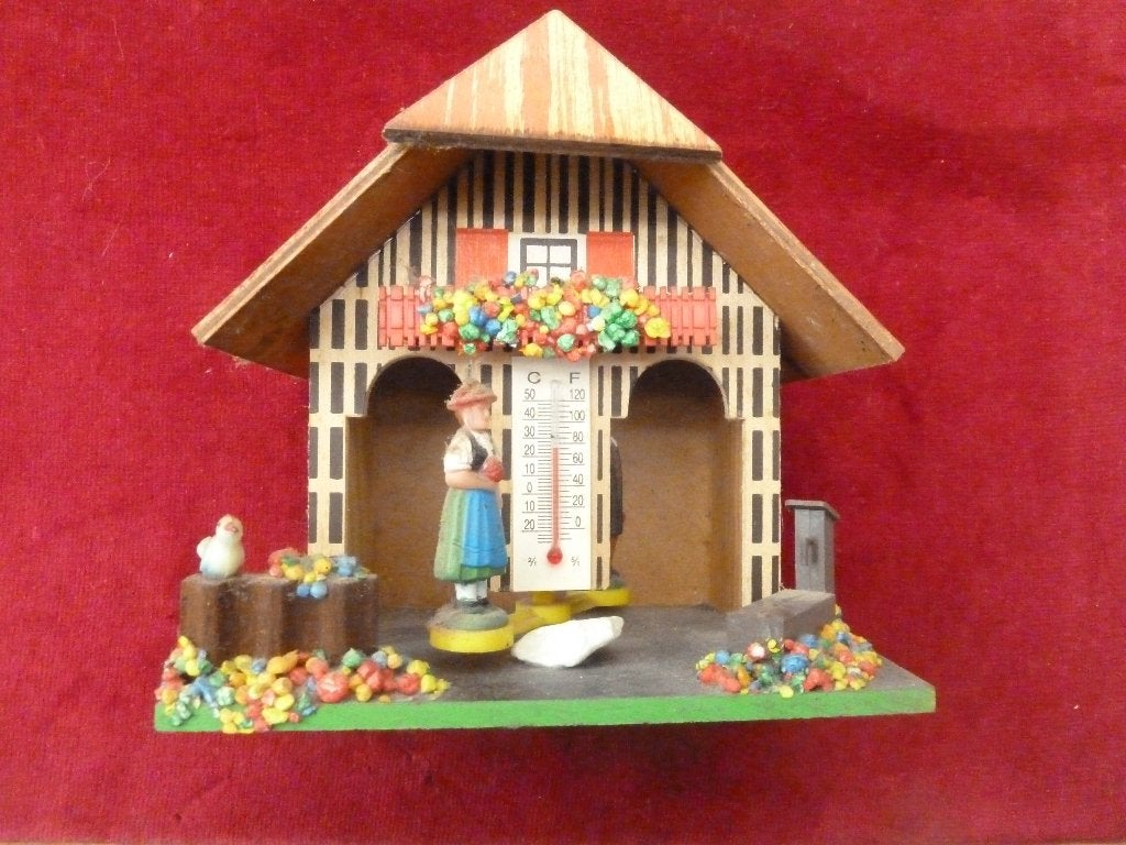 Antiek weerhuisje met thermometer, Ophalen of Verzenden