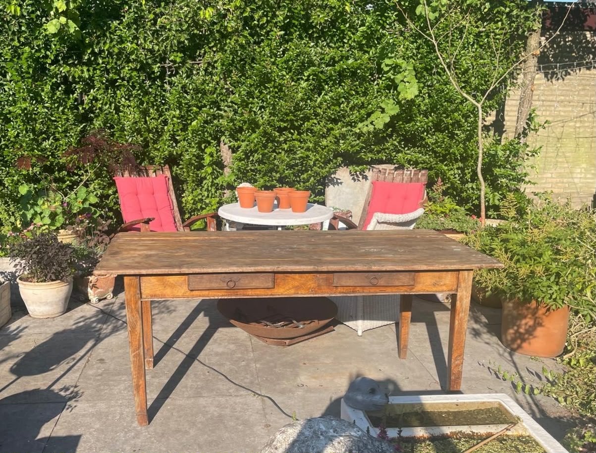Oude eikenhouten eettafel met 2 laden - opknapper, Ophalen