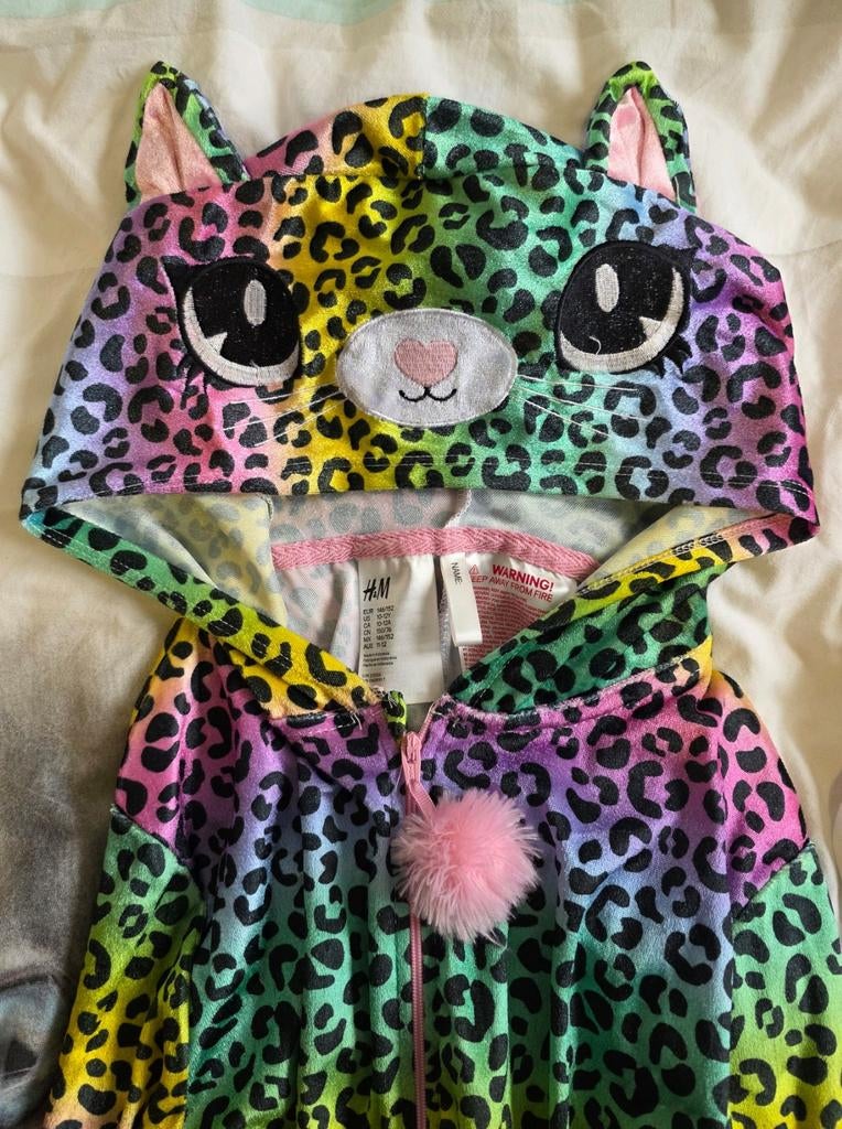 H&M Regenboog Luipaard Onesie met Kattenoortjes en staart, Ophalen of Verzenden, Zo goed als nieuw, H&M, Meisje
