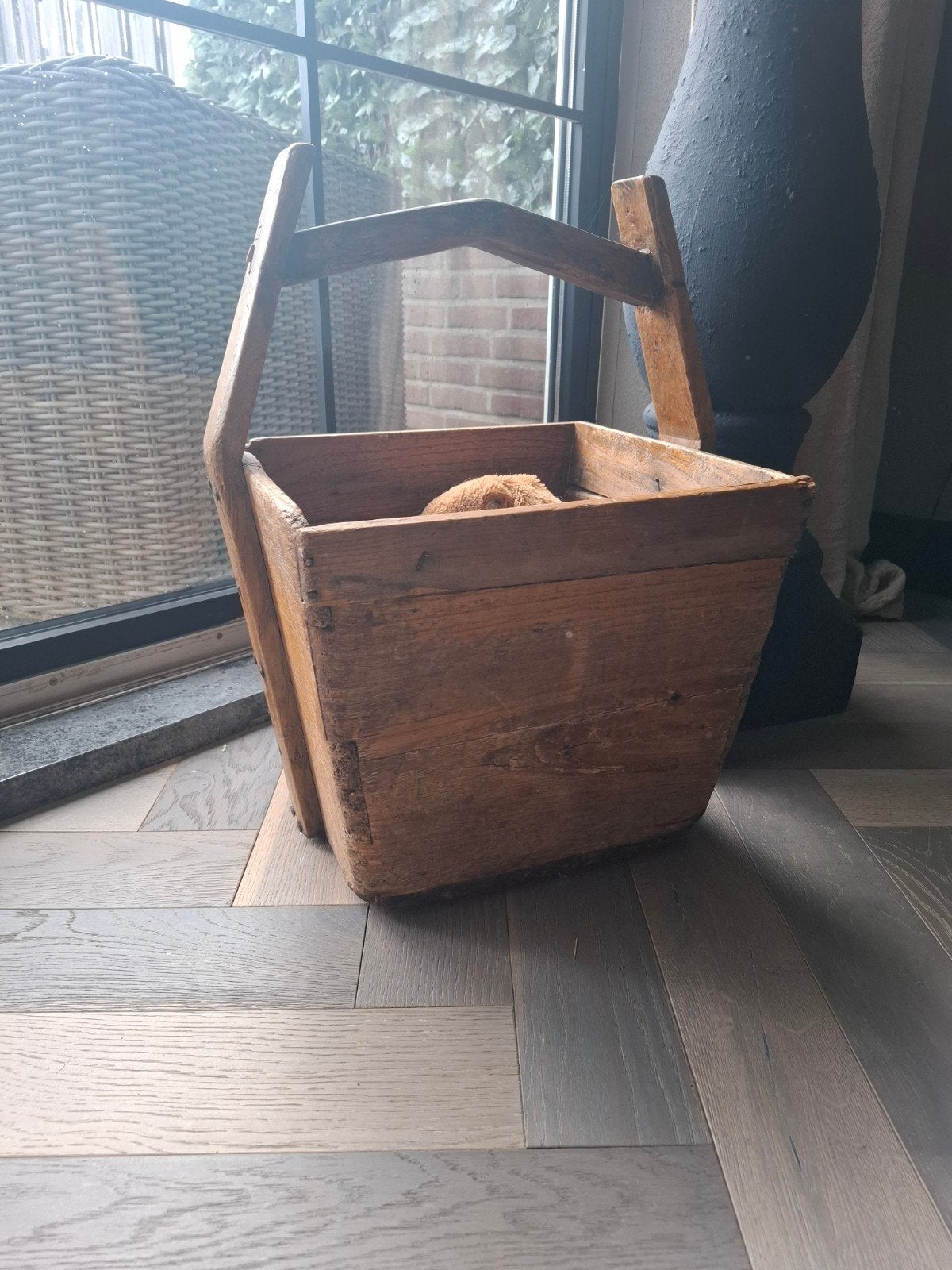 Antieke houten rijstbak met handvat, Ophalen of Verzenden