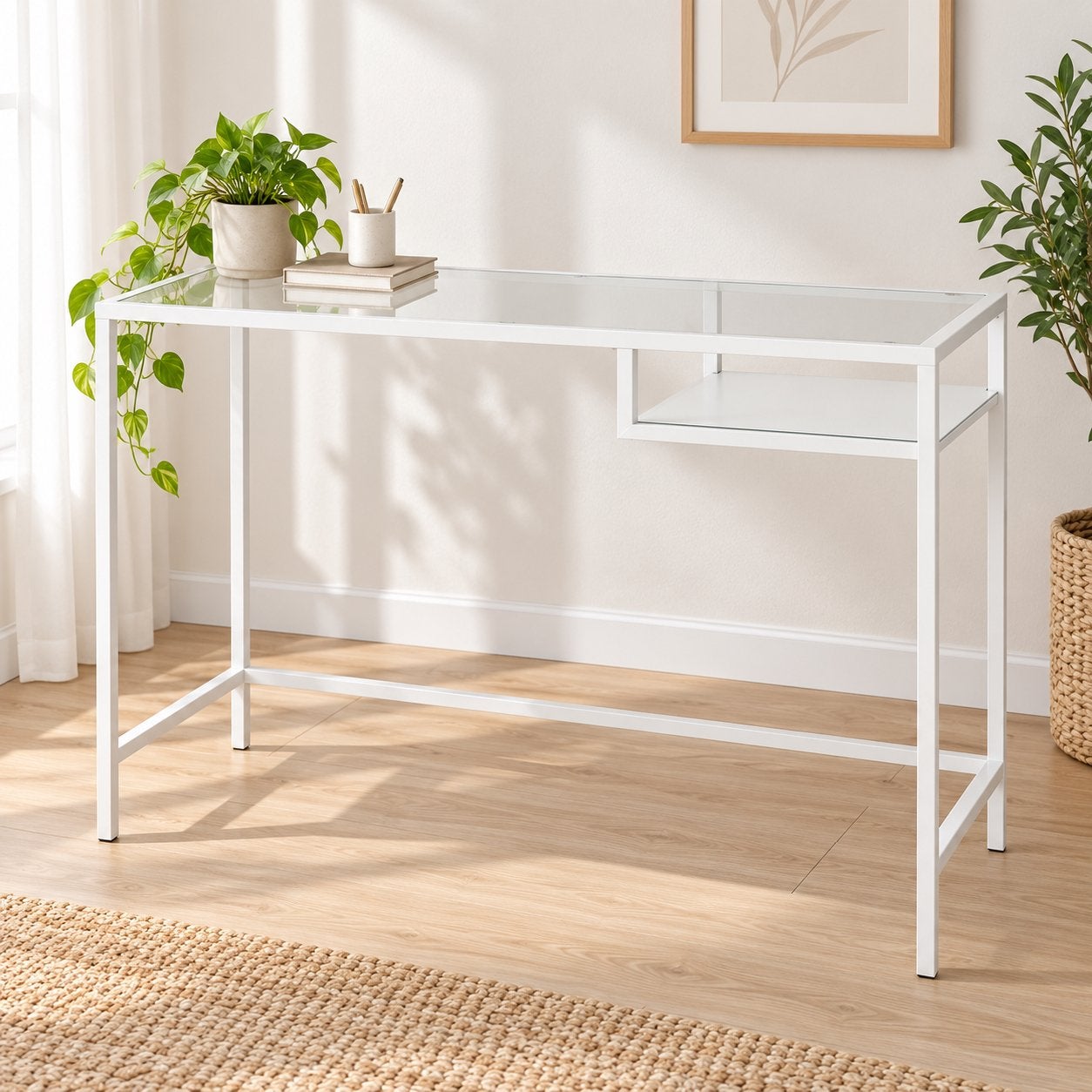 IKEA VITTSJÖ bureau / laptoptafel wit met glazen blad 100 cm, Huis en Inrichting, Ophalen, Zo goed als nieuw, Metaal, 25 tot 50 cm