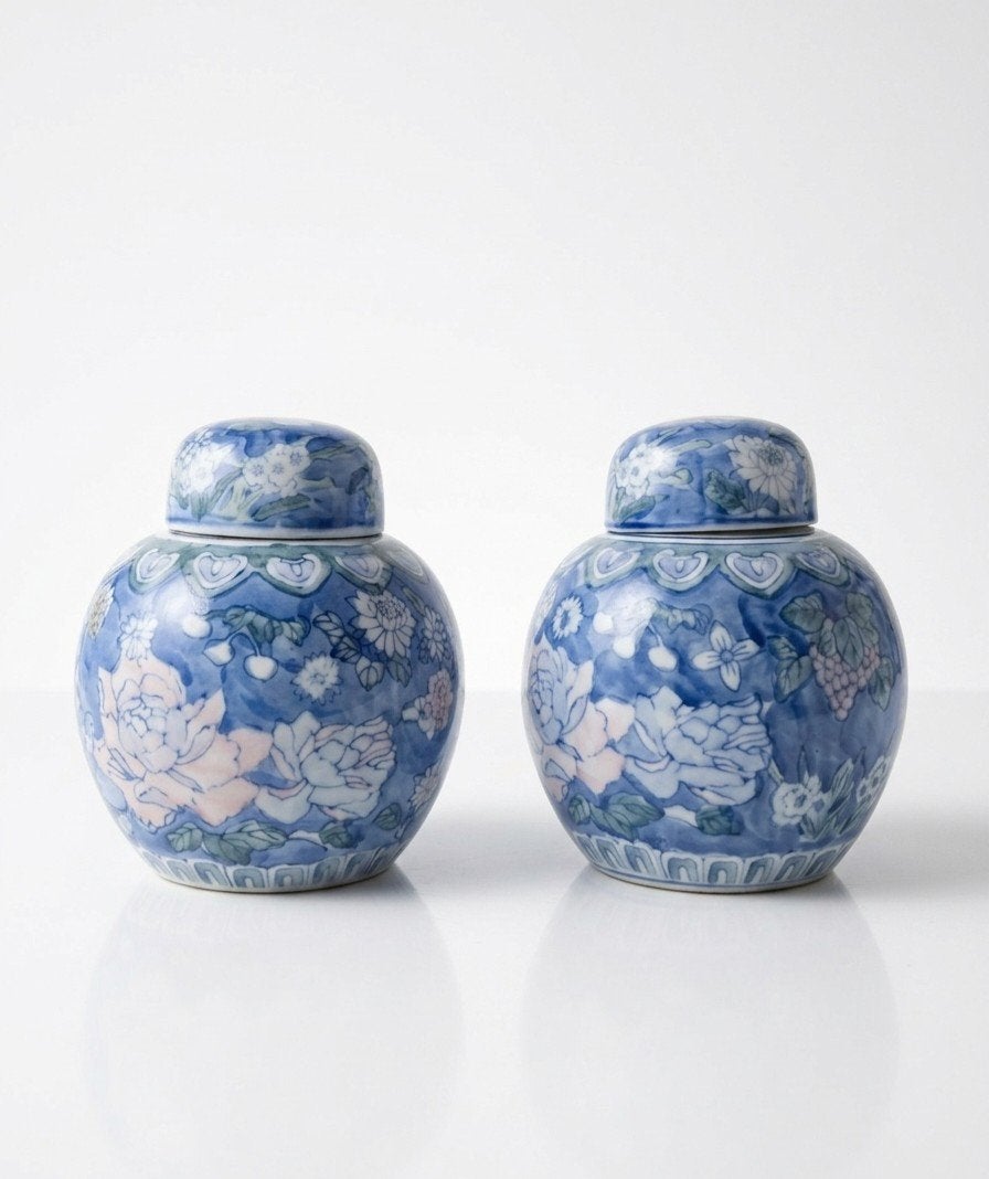 Set van 2 vintage Chinees porseleinen gemberpotten, Ophalen of Verzenden