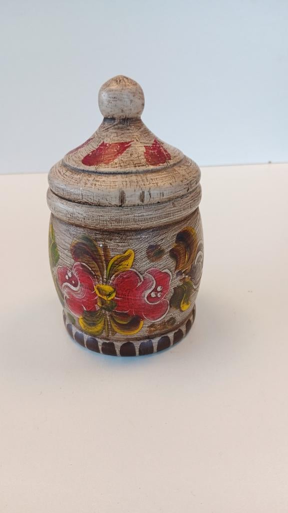 Vintage houten rond bakje met deksel., Schaal, Rond, Ophalen of Verzenden, Zo goed als nieuw