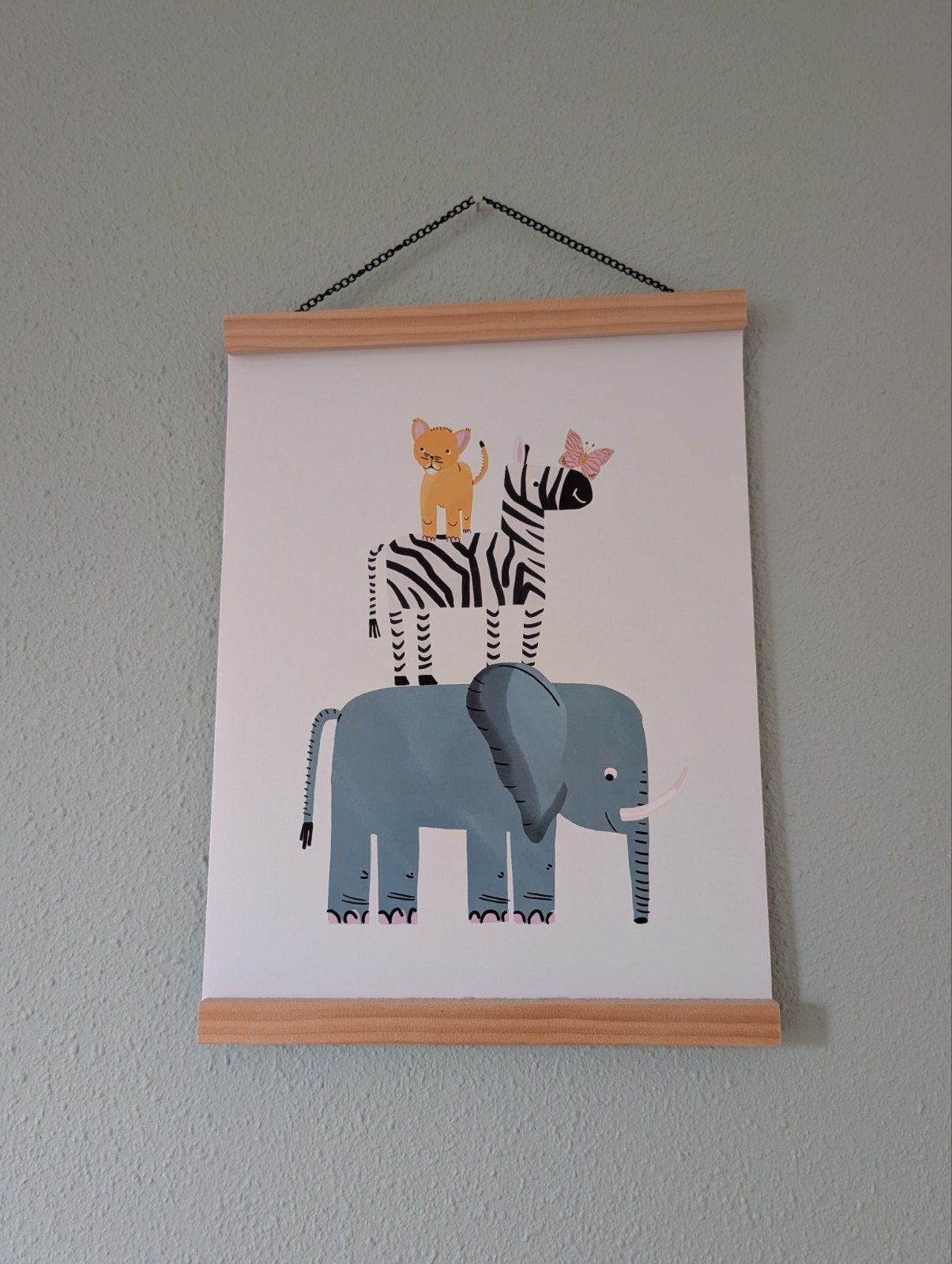 Leuke kinderposter met olifant, zebra en leeuw 30x40 cm, Huis en Inrichting, Ophalen, 50 – 75, Minder dan 50 cm, Zo goed als nieuw