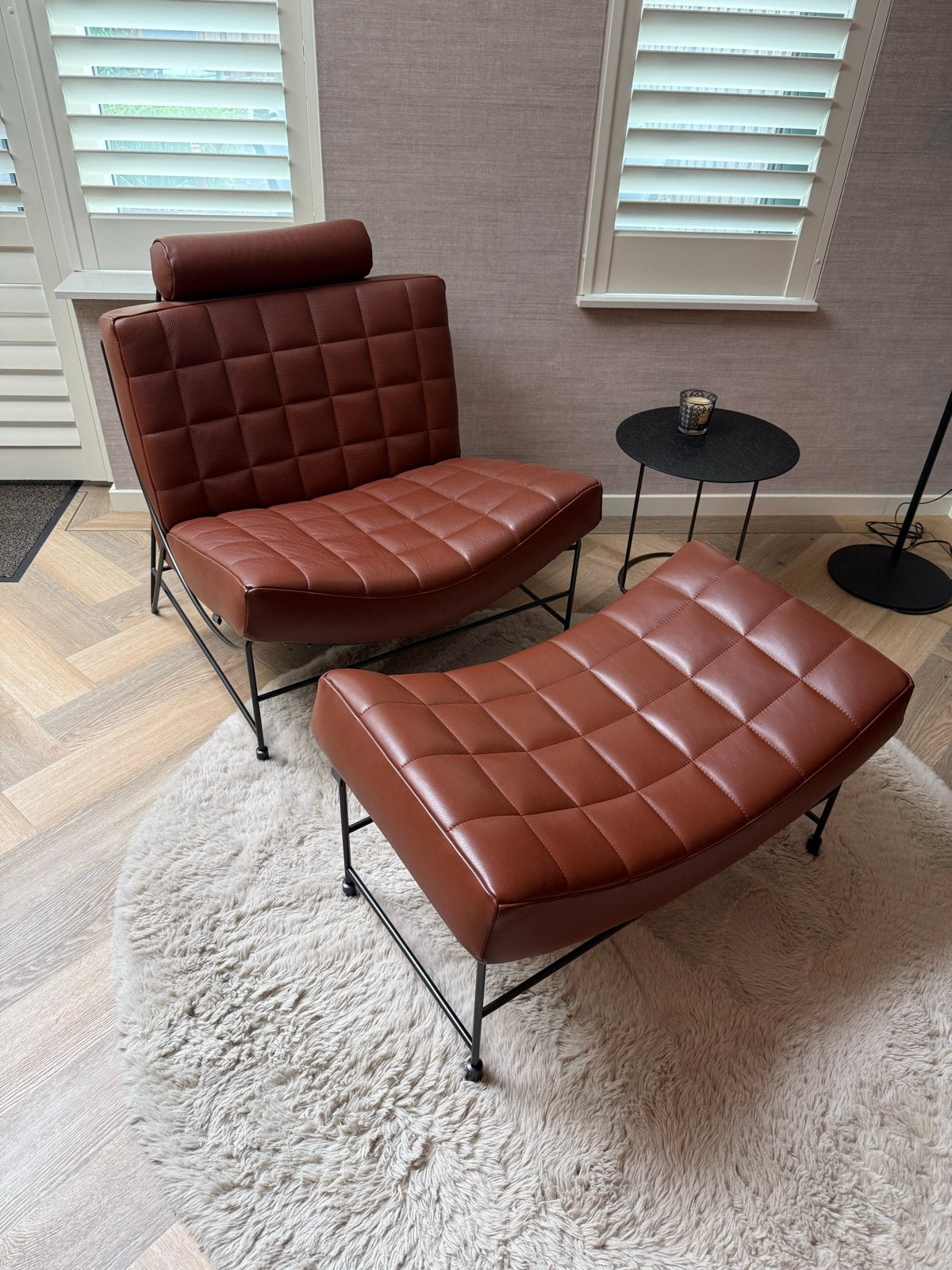Leolux Volare Leren Fauteuil met Hocker, Ophalen, Zo goed als nieuw, 75 tot 100 cm, Leer