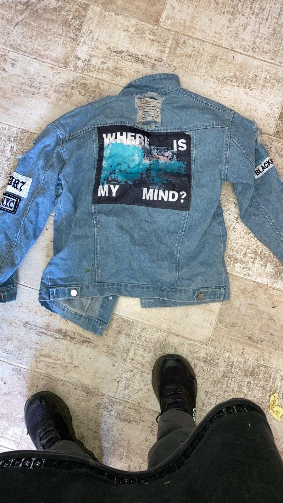 Stoere spijkerjas met 'WHERE IS MY MIND?' print, Ophalen of Verzenden, Gedragen, Blauw