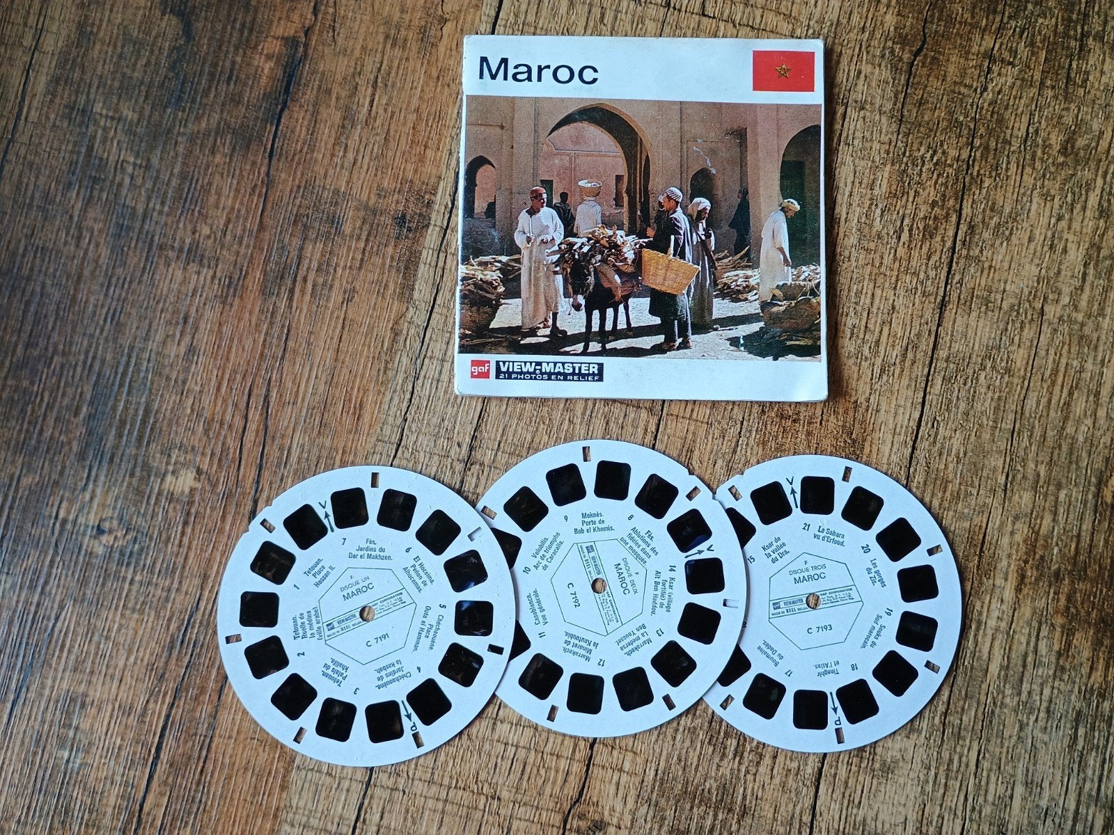 Oude Viewmaster schijfjes Marokko - Franstalig, Ophalen of Verzenden, Gebruikt