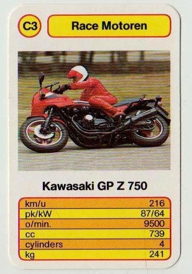Kw1147 motorkaartje c3 kawasaki gp z 750 r race motor, Ophalen of Verzenden, Zo goed als nieuw, Motoren