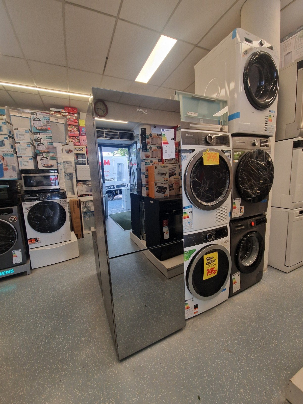 Nieuwe Aiwa Koelkast RVS Spiegeldeur No Frost, Ophalen, 200 liter of meer, 60 cm of meer, Met aparte vriezer