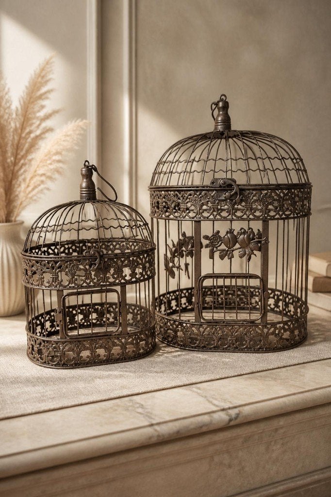 2 decoratieve vogelkooien in brocante stijl, Verzenden, Nieuw, Brocante