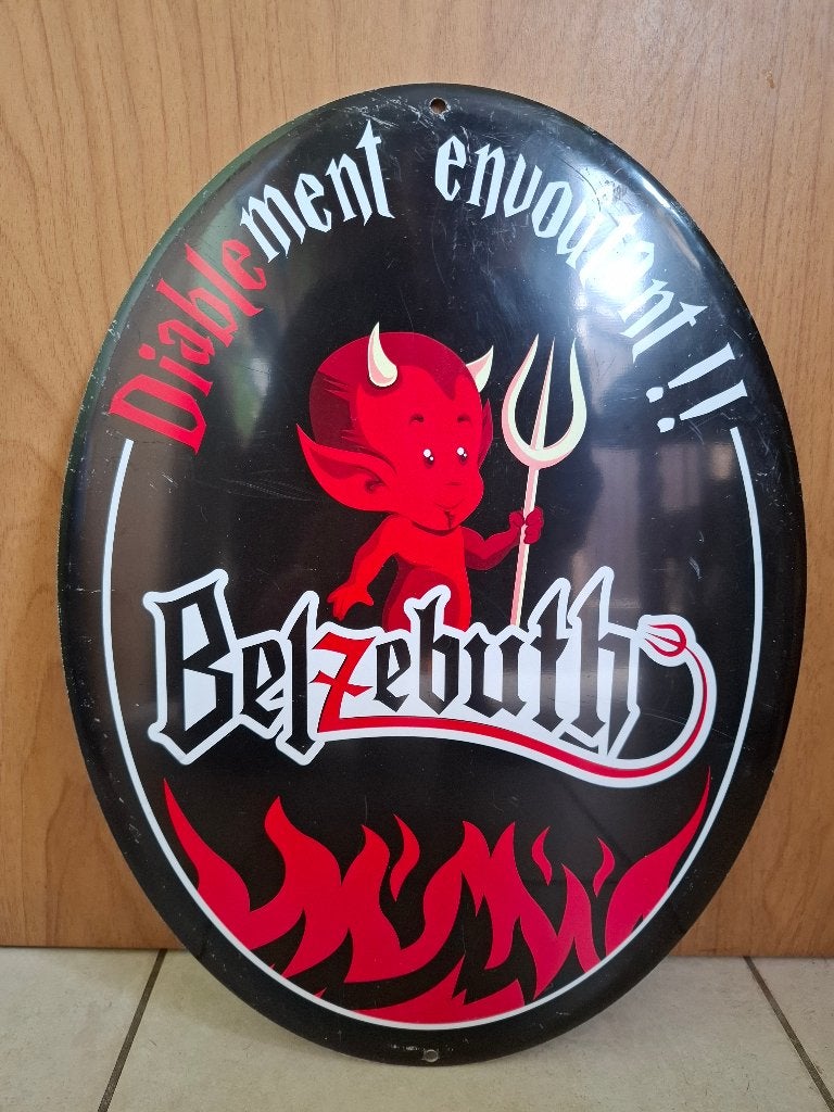 Reclamebord Belzebuth bier (zwarte versie), Ophalen of Verzenden, Nieuw, Reclamebord, Plaat of Schild, Overige merken