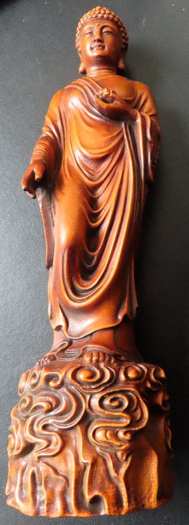 Houten beeld van een Sakyamuni Ru Lai Buddha uit Tibet, Gebruikt, Ophalen of Verzenden, Handgemaakt, Hout