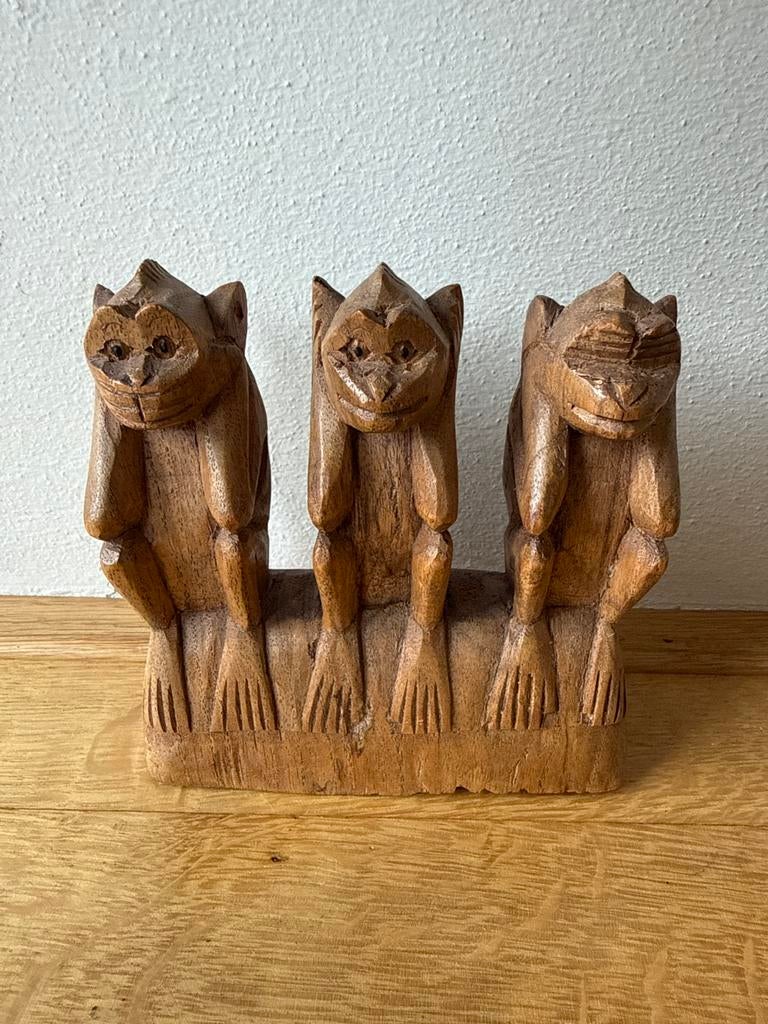 Horen zien zwijgen beeldje hout, Antiek en Kunst, Verzenden