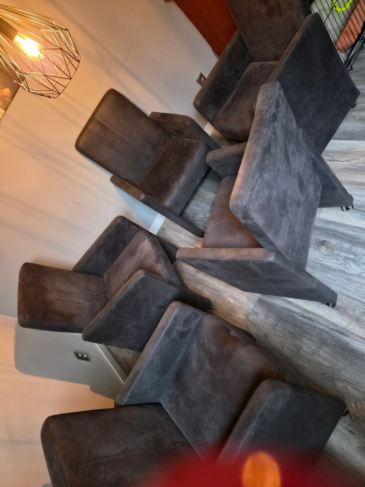 5 luxe Goossens eetkamerstoelen met wieltjes – grijs, Ophalen, Gebruikt