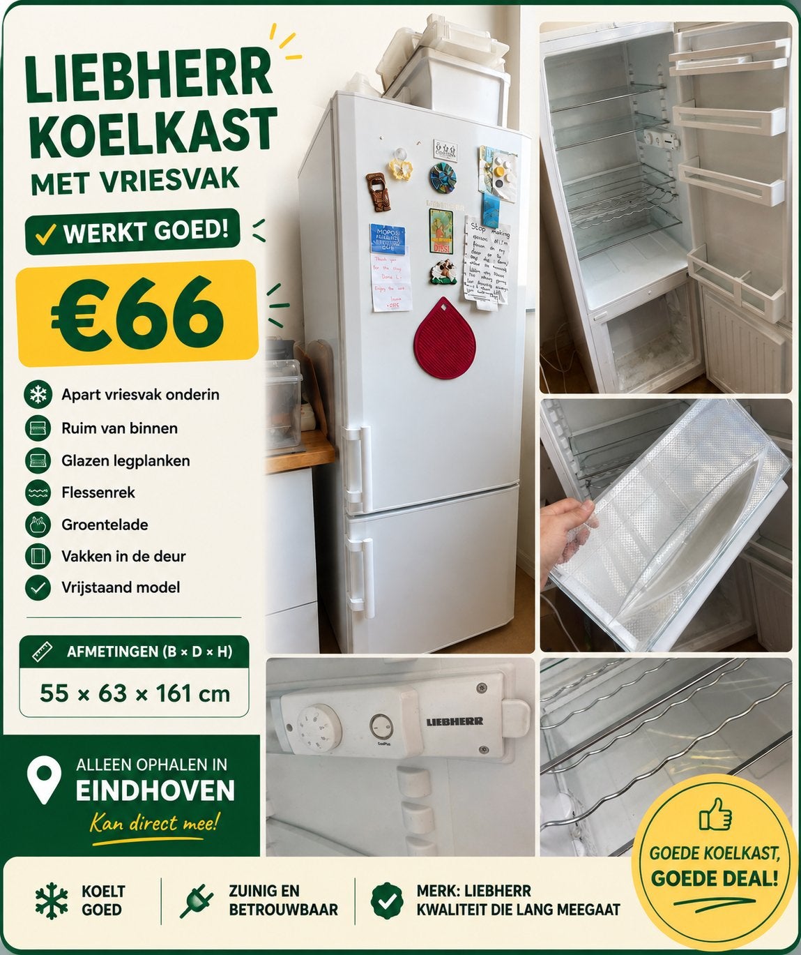Liebherr koelkast met vriesvak - 161 cm - Werkt goed, Ophalen, Gebruikt, Met vriesvak, 160 cm of meer
