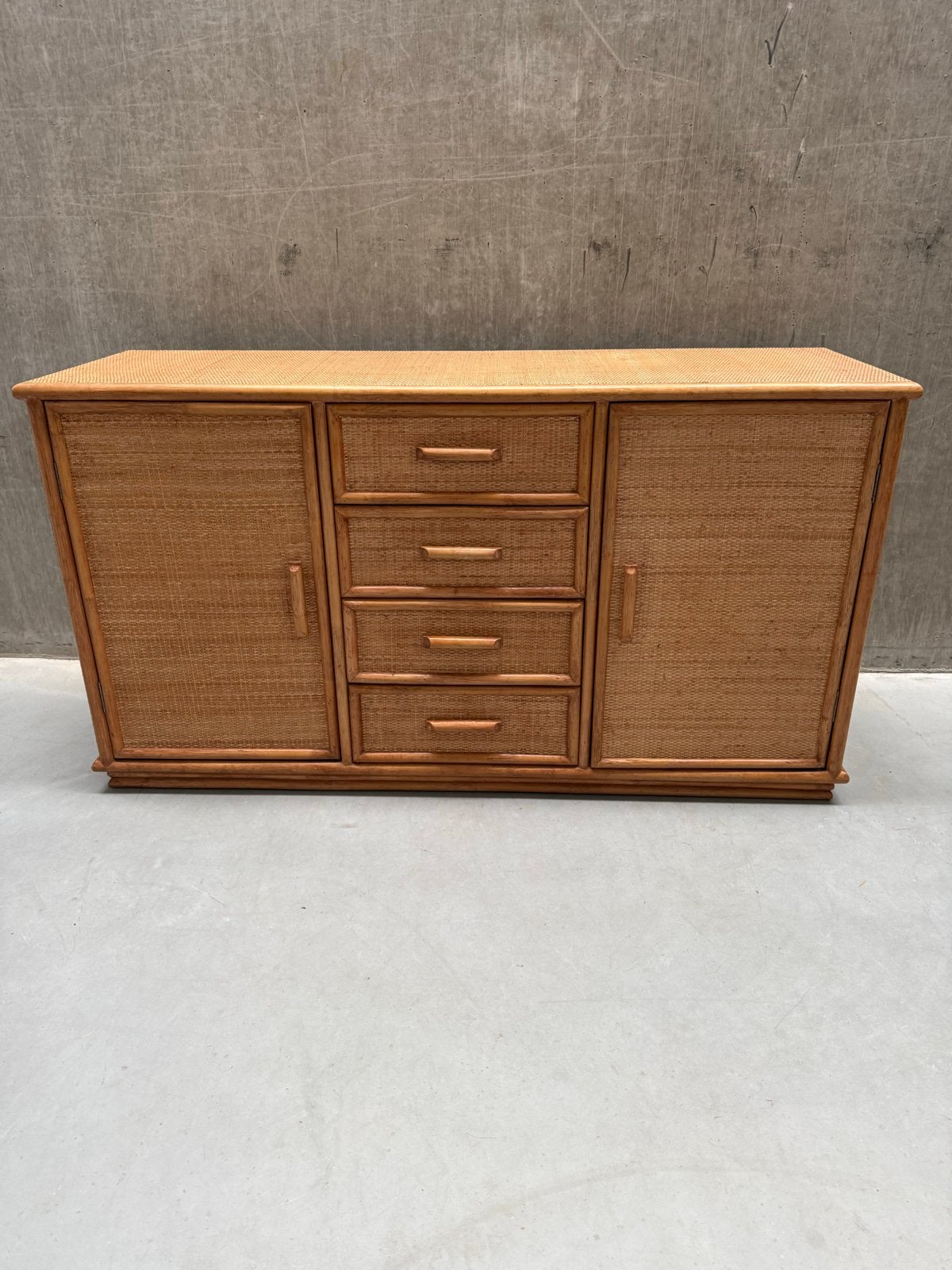 Vintage bamboe & rotan dressoir – jaren 70, Overige materialen, Gebruikt, 100 tot 150 cm, Ophalen of Verzenden