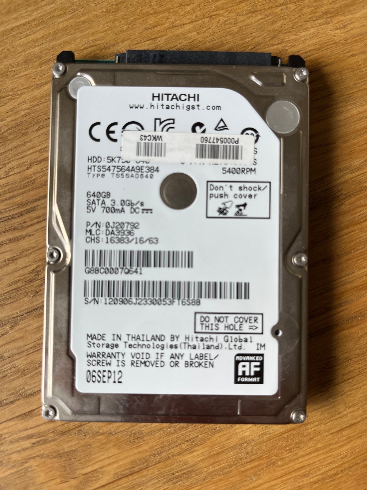 Hitachi 640GB SATA 2,5" HDD - Perfect voor laptop, Intern, Gebruikt, Ophalen of Verzenden, Laptop