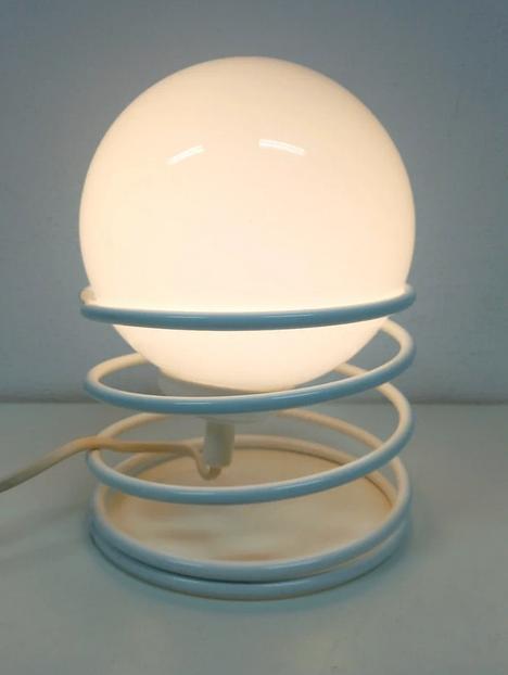 Witte vintage space age spiraal lamp met bol, Gebruikt, Retro vintage space age, Ophalen of Verzenden, Glas