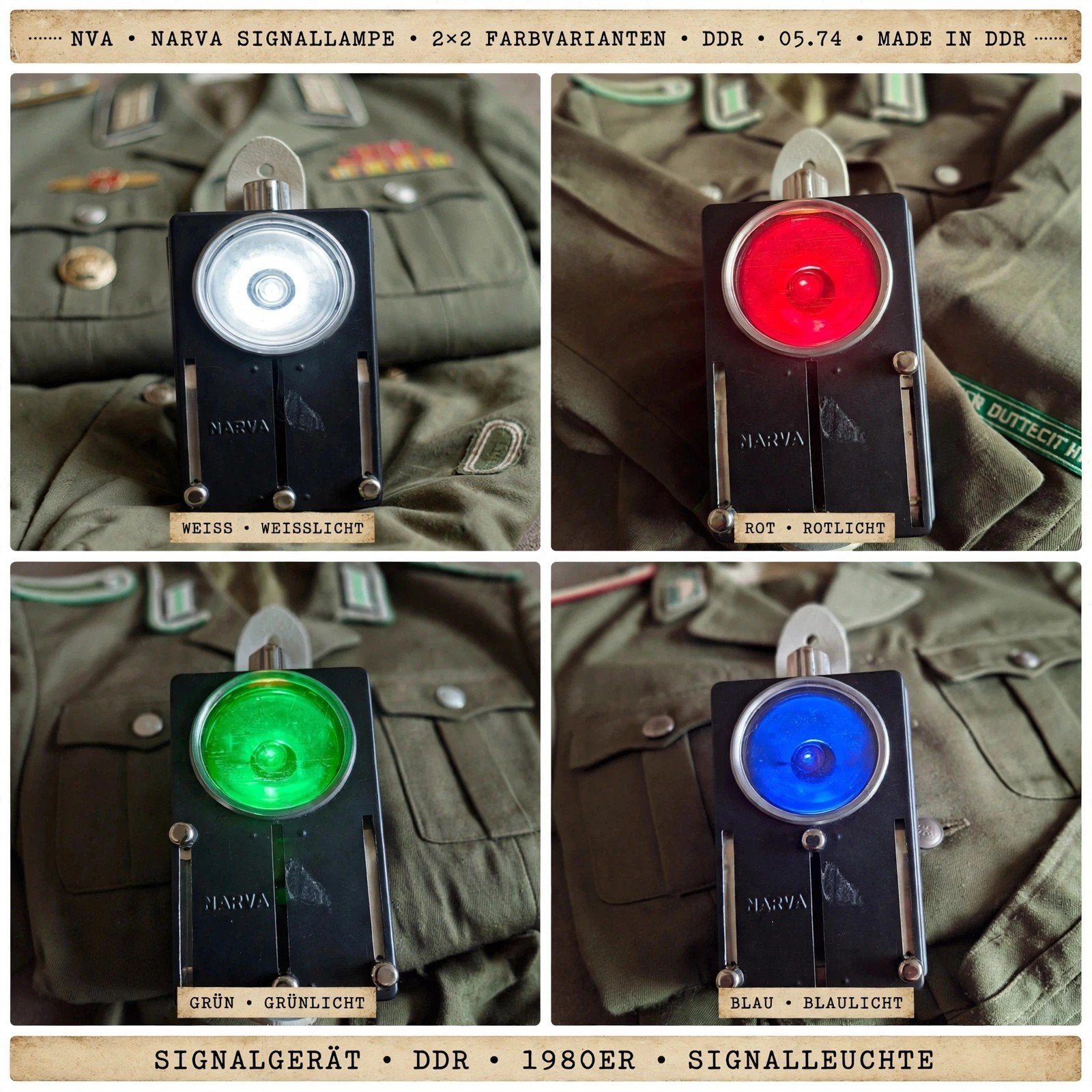 Originele DDR NVA NARVA Signaallamp 4 Kleuren - Werkend, Ophalen of Verzenden, Landmacht, Duitsland