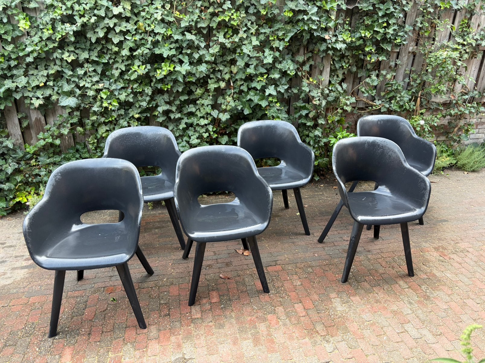 6 Kuipstoelen zwart voor in de tuin, Tuin en Terras, Ophalen, Gebruikt, Kunststof