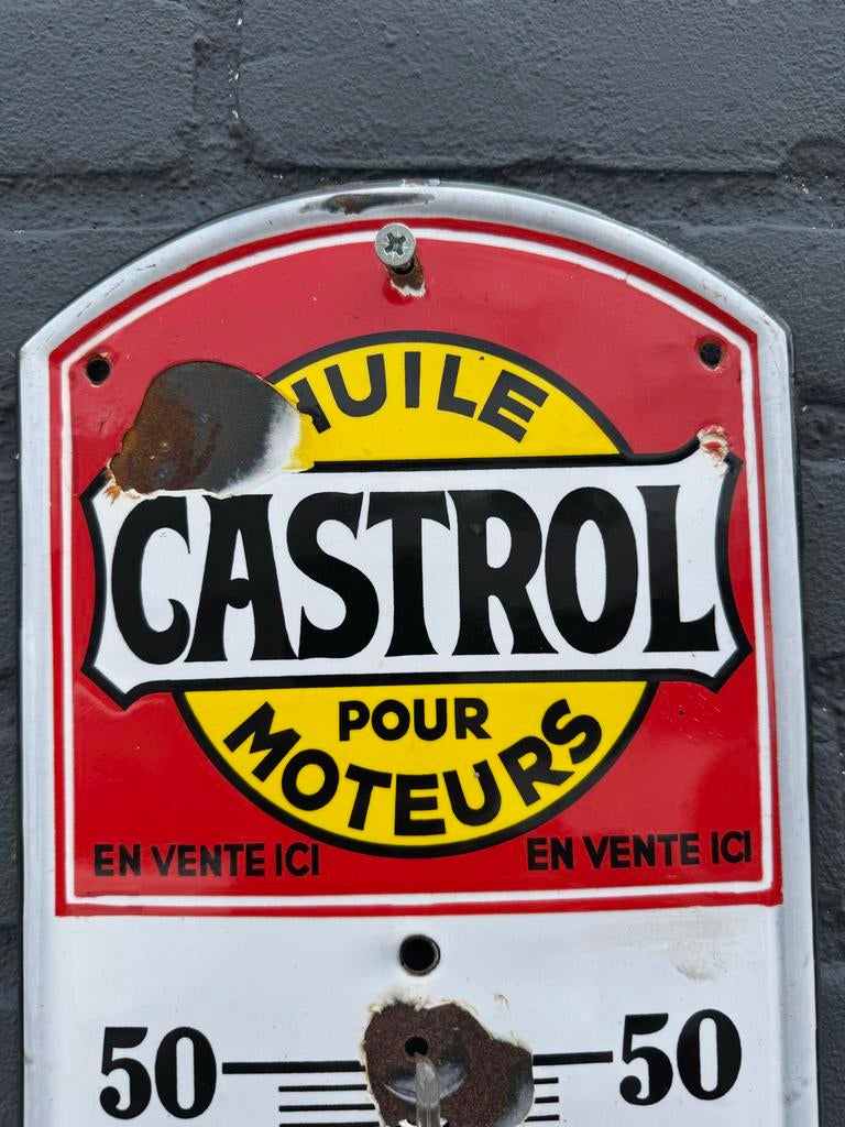 Vintage Castrol Thermometer - Emaille Buitenthermometer, Antiek en Kunst, Antiek | Emaille, Ophalen of Verzenden