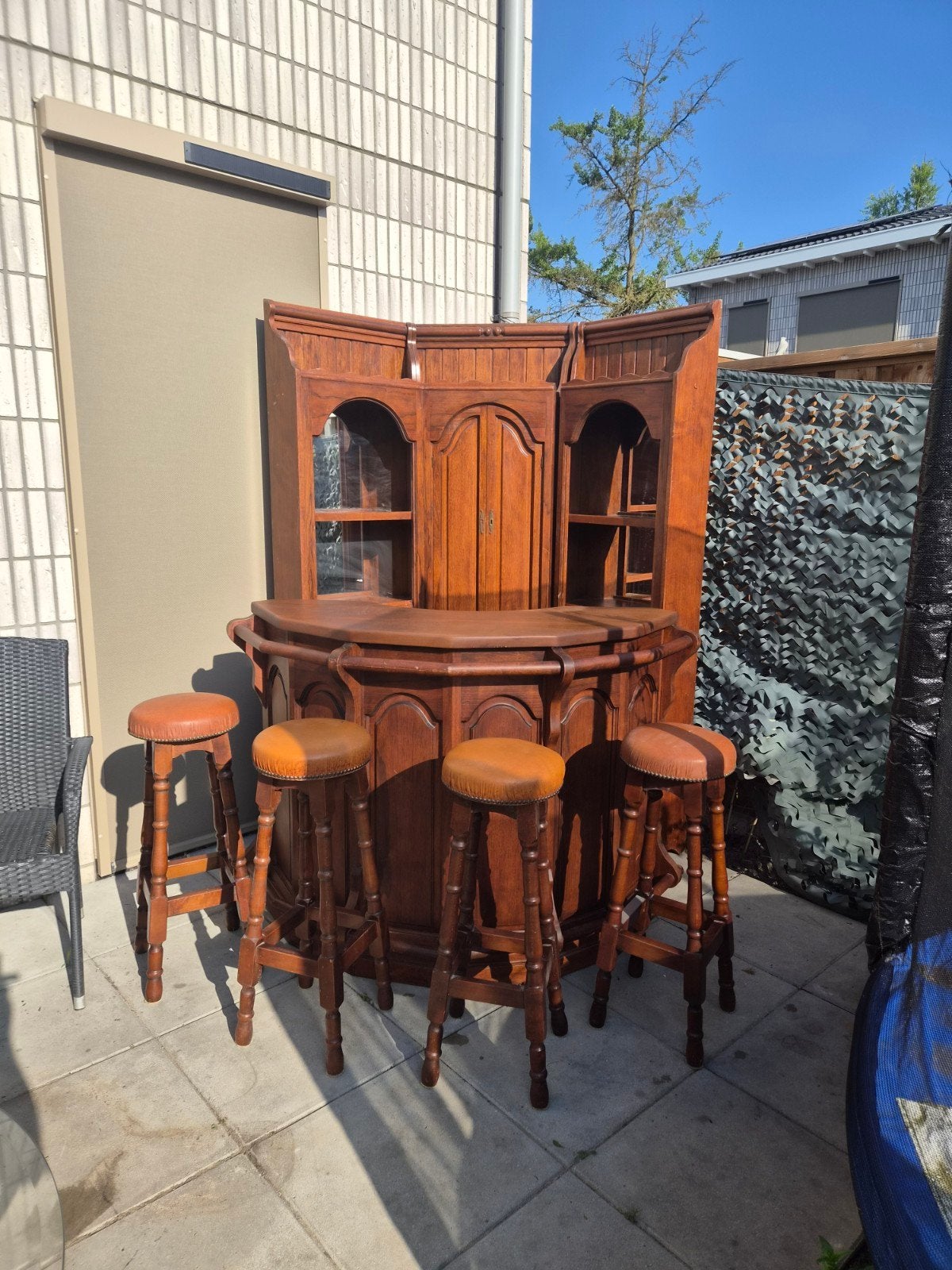 Houten bar met 4 barkrukken, Ophalen, Gebruikt, Inclusief barstoelen