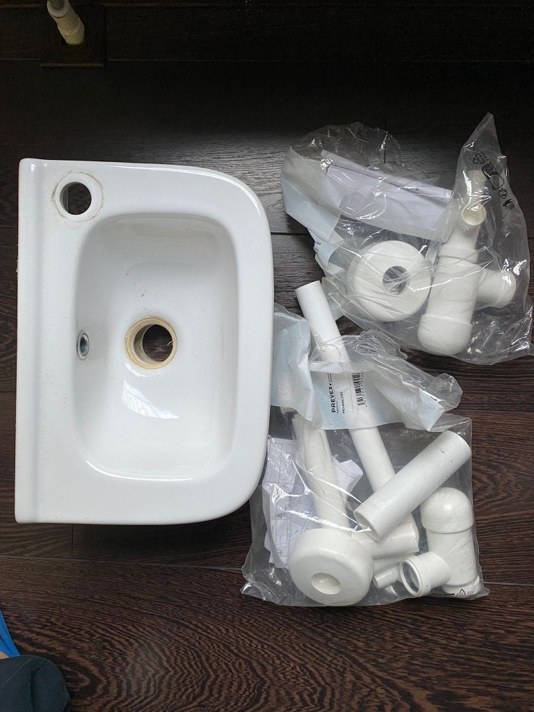 Spoelbak 35cm breed | keramiek | + restant nieuwe afvoer etc, Ophalen, Gebruikt, Steen, Wastafel