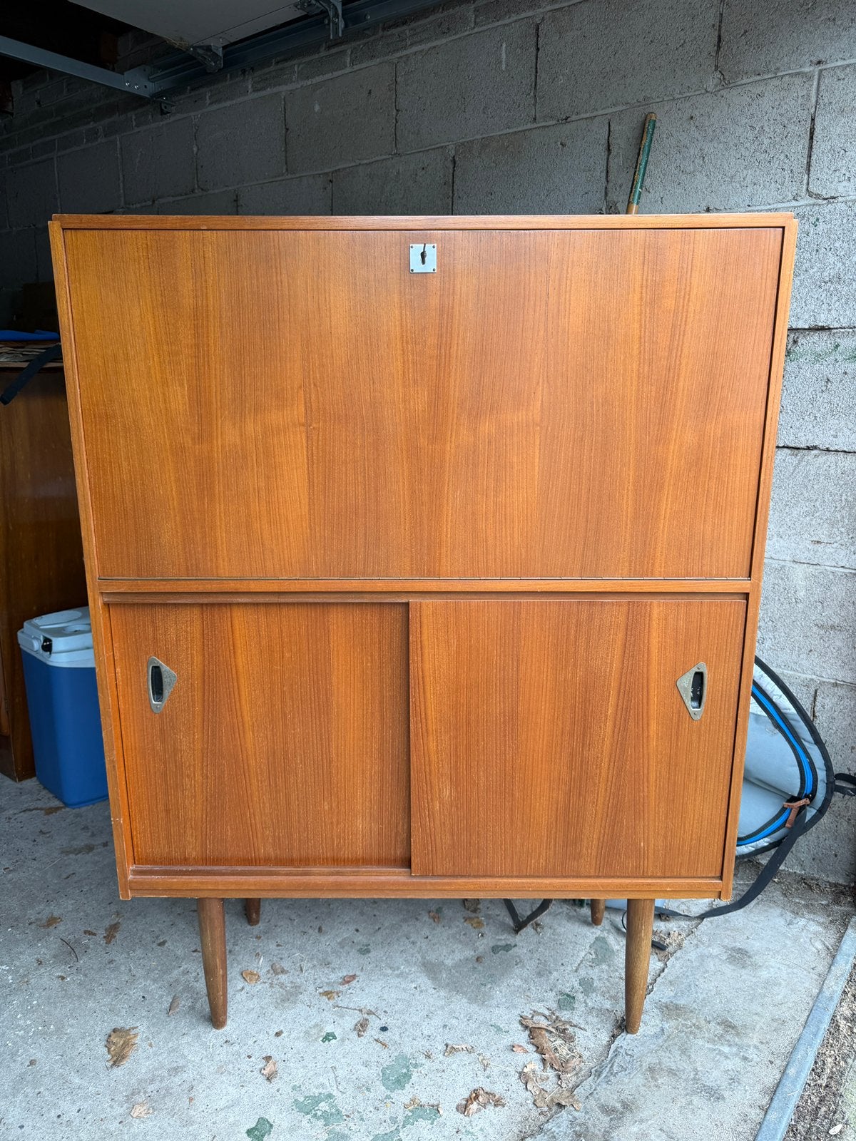 Vintage Teak secretaire / barkast - Jaren '60 Mid Century, Ophalen, Gebruikt