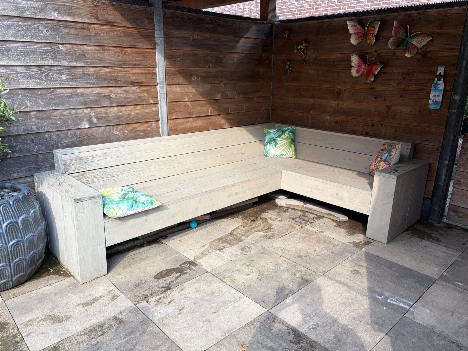 Steiger houten lounge bank 3 bij 2 meter, Ophalen, Zo goed als nieuw, Steigerhout, Bank