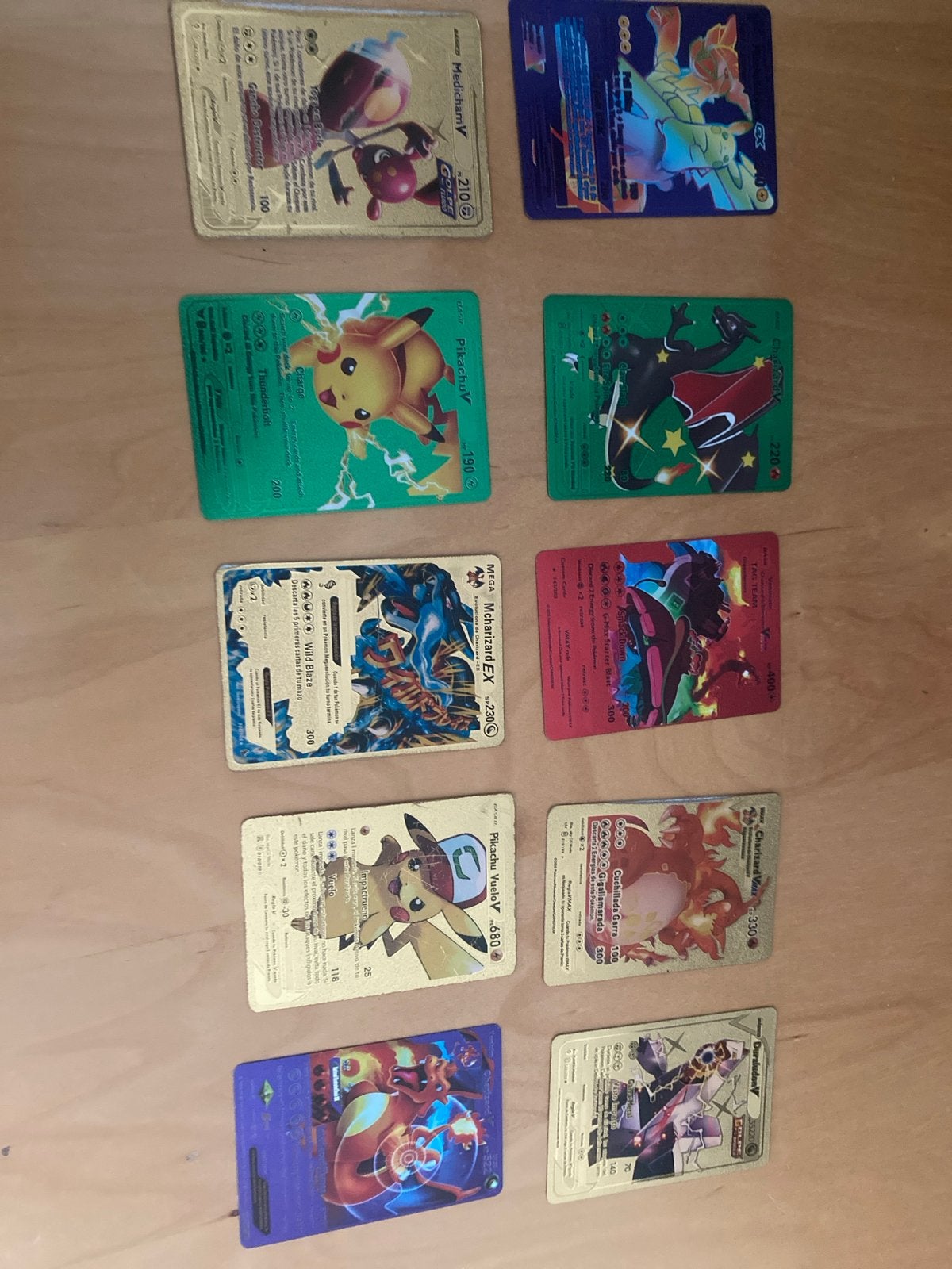 Gouden Pokémon kaarten set - Pikachu, Charizard, Mewtwo, Ophalen, Gebruikt, Meerdere kaarten, Foil