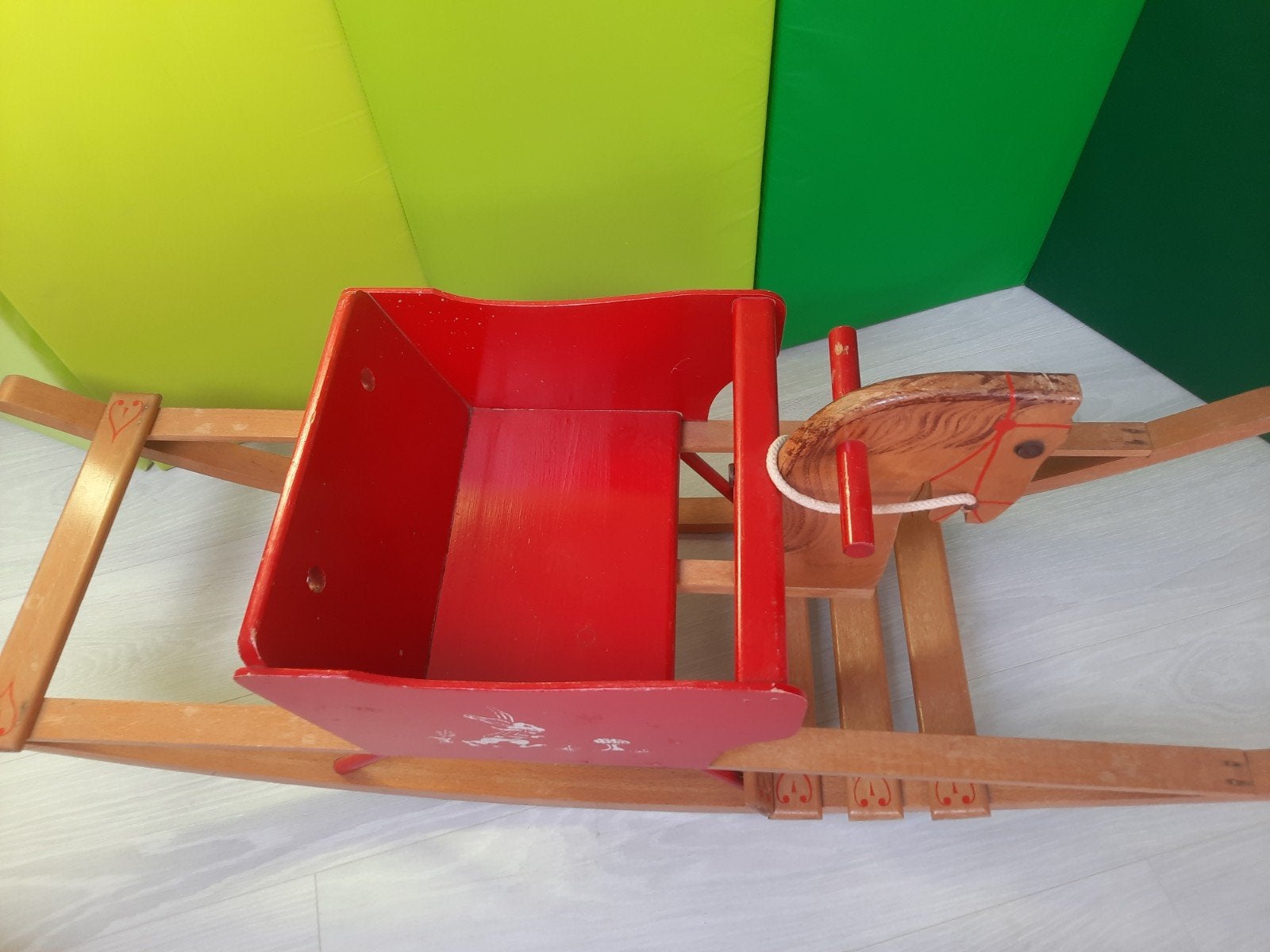 Vintage houten hobbelpaard met slee - Uniek speelgoed, Ophalen, Gebruikt, Overige typen