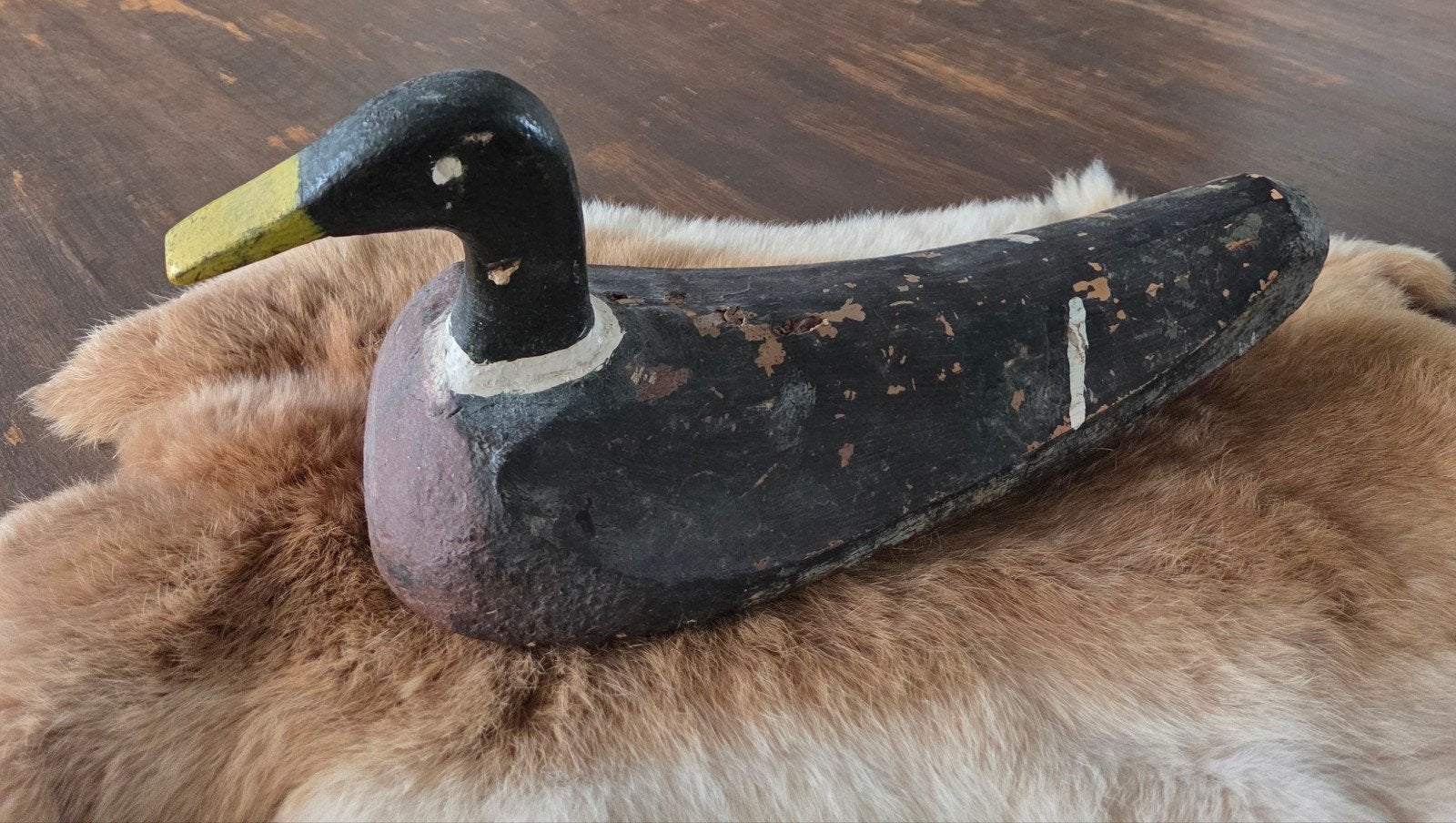 Antieke houten lokeend (40cm) met hagelinslagen!, Ophalen, Hout, Houtsnijwerk