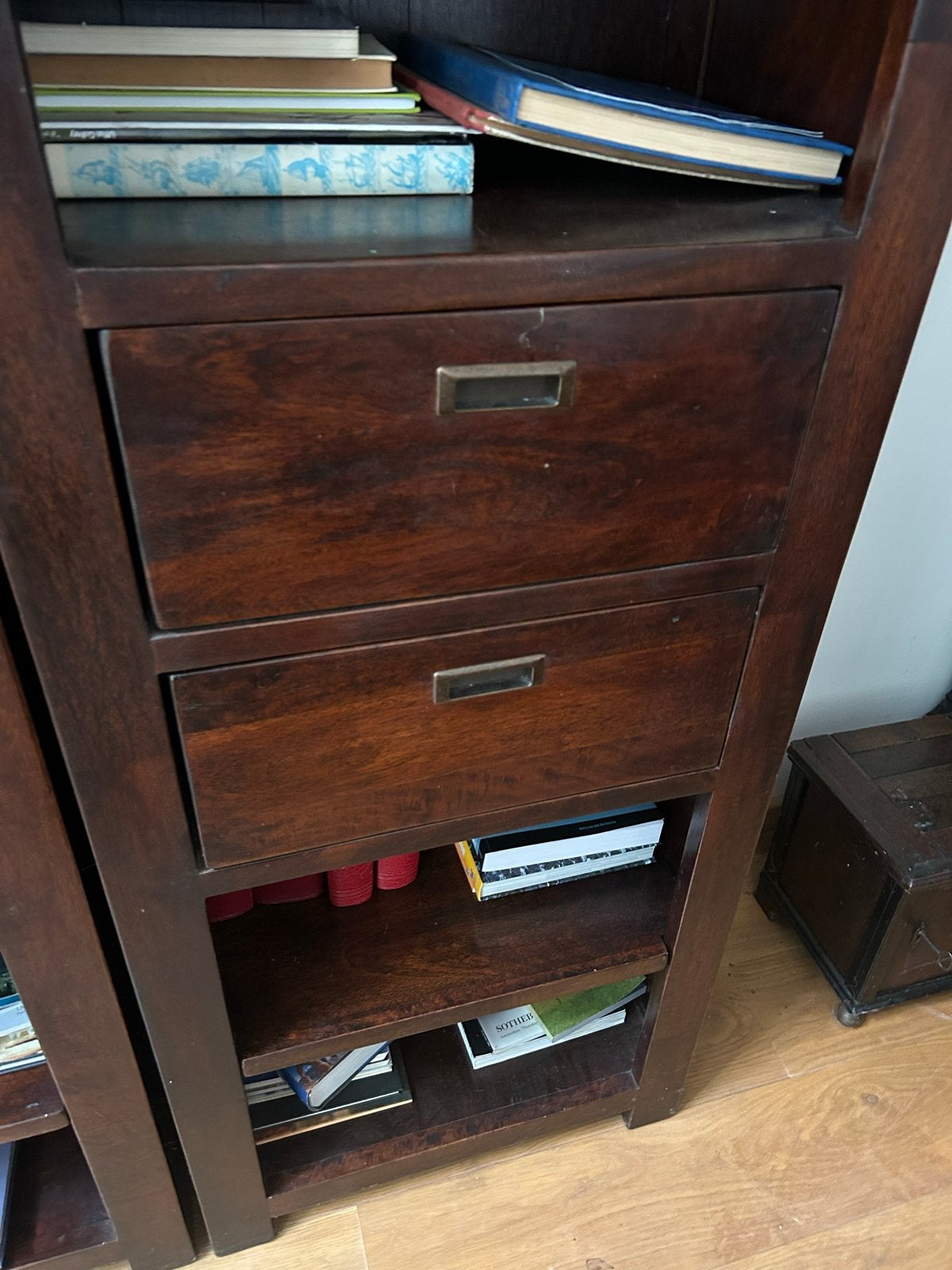 2x Design Boekenkast Massief Hardhout - Strak en Tijdloos, Gebruikt, 200 cm of meer, Met lade(s), 25 tot 50 cm